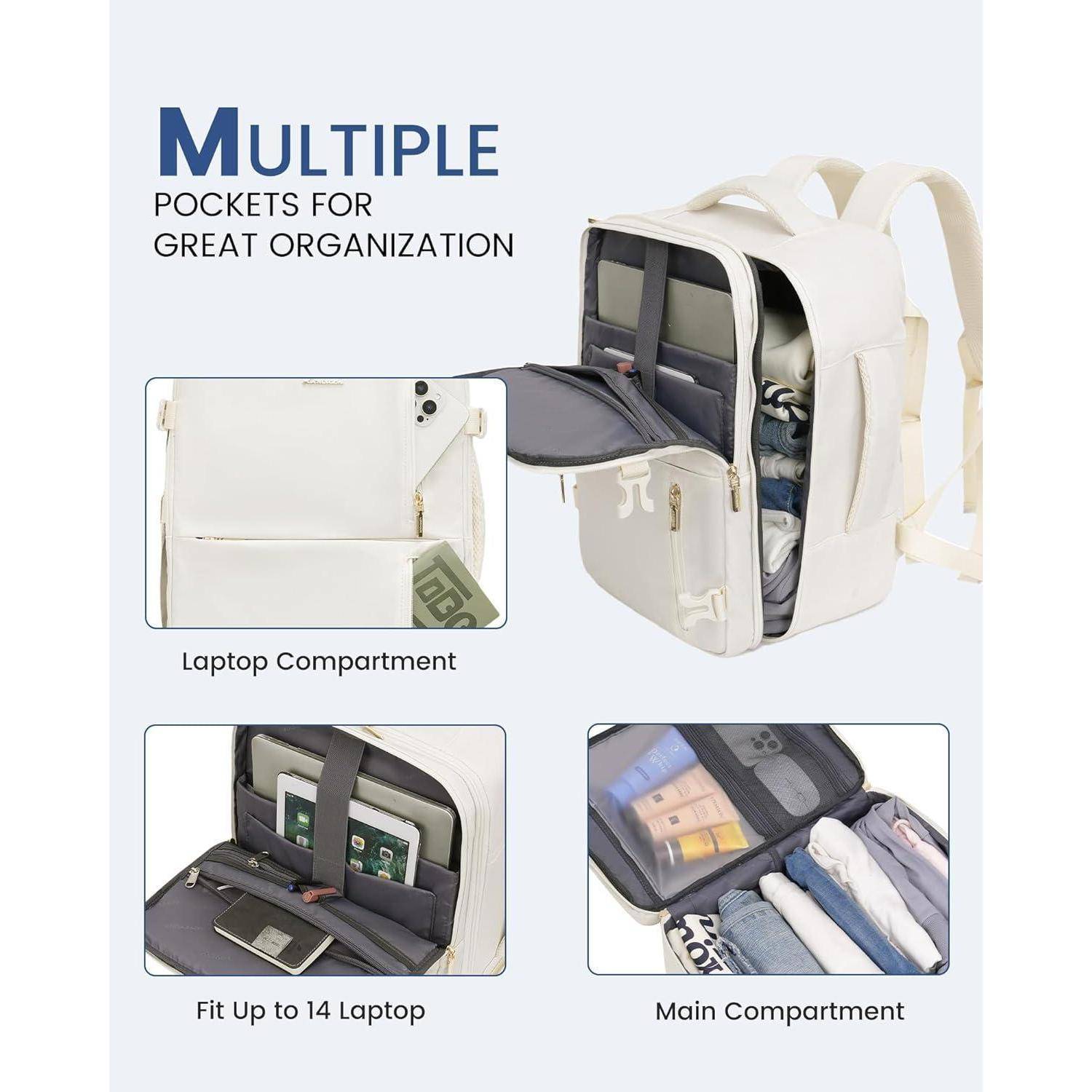 Reiserucksack Handgepäck Flugzeug 40 x 20 x 25 cm (14 Zoll) Beige