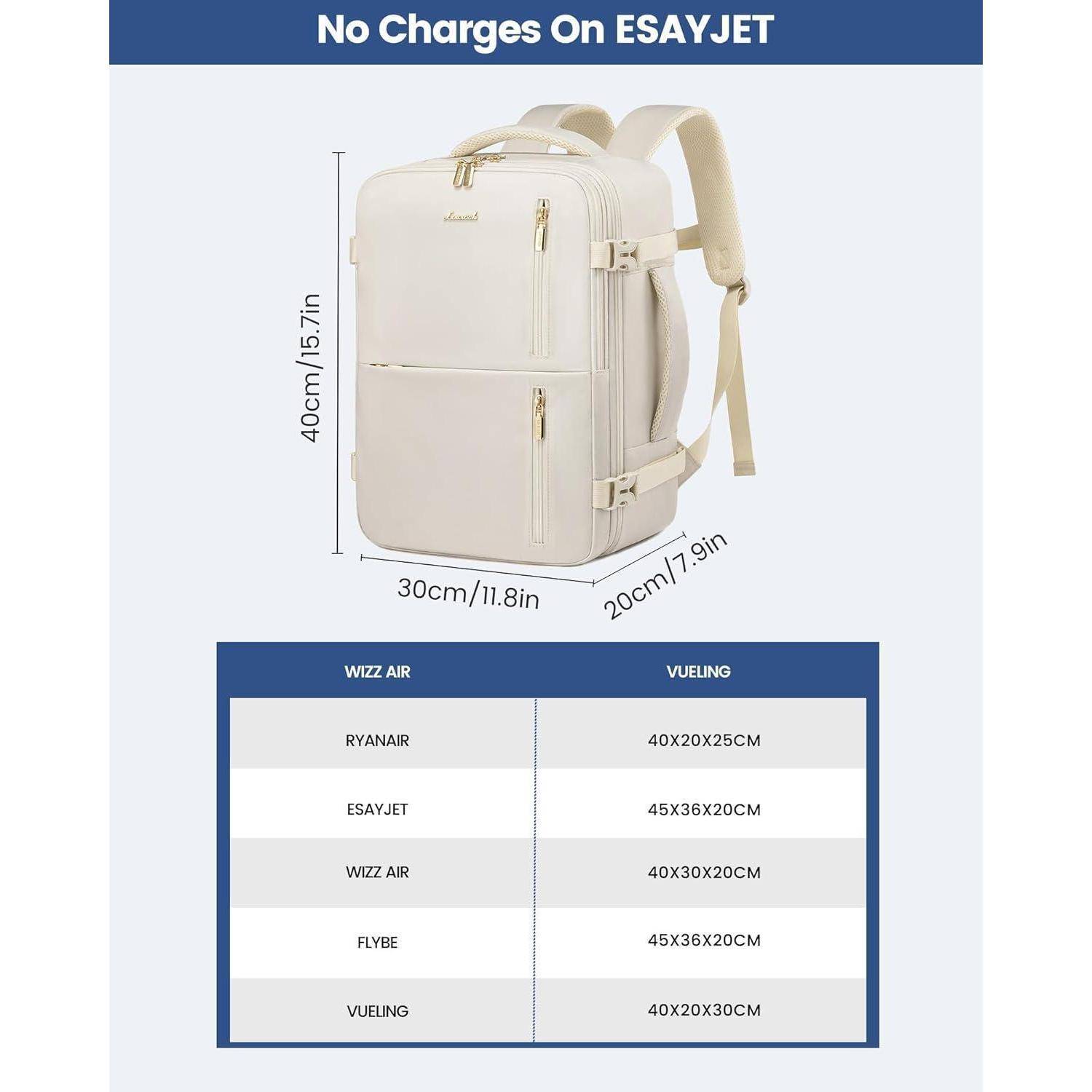 Reiserucksack Handgepäck Damen Laptop 40 x 30 x 20 cm (14 Zoll) Beige