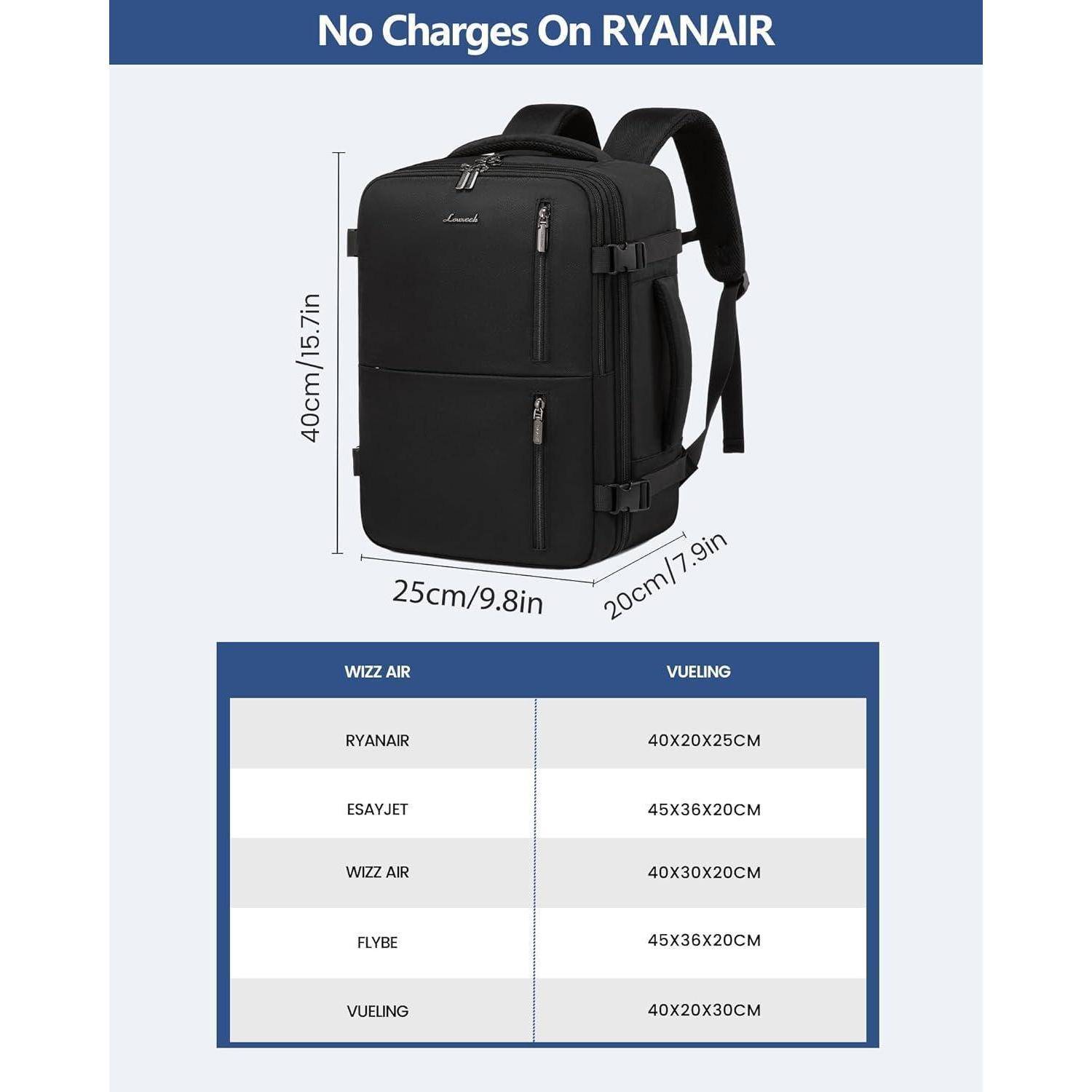 Rucksack Handgepäck Cabin 40x20x25 40 x 20 x 25 cm (14 Zoll) Schwarz