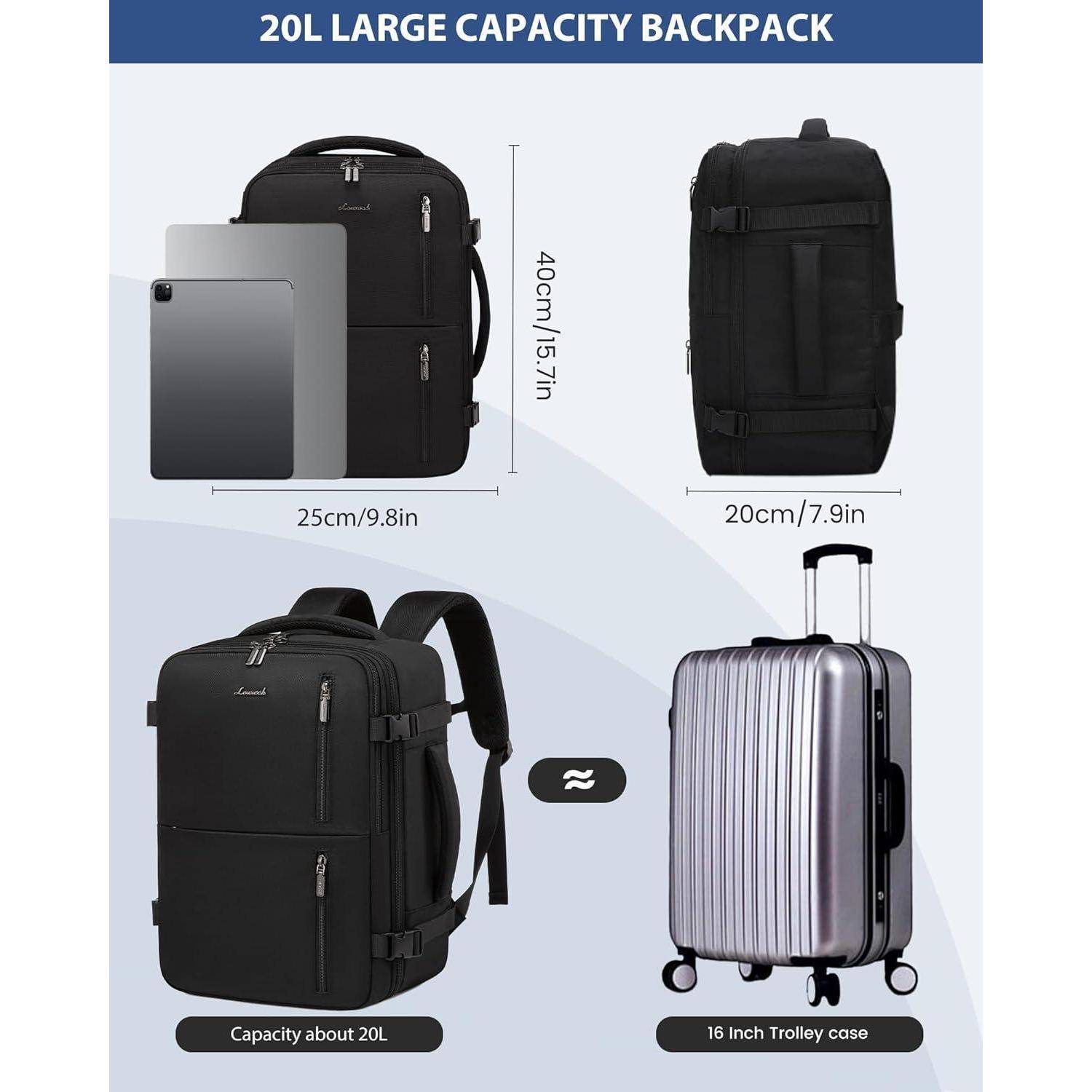 Rucksack Handgepäck Cabin 40x20x25 40 x 20 x 25 cm (14 Zoll) Schwarz