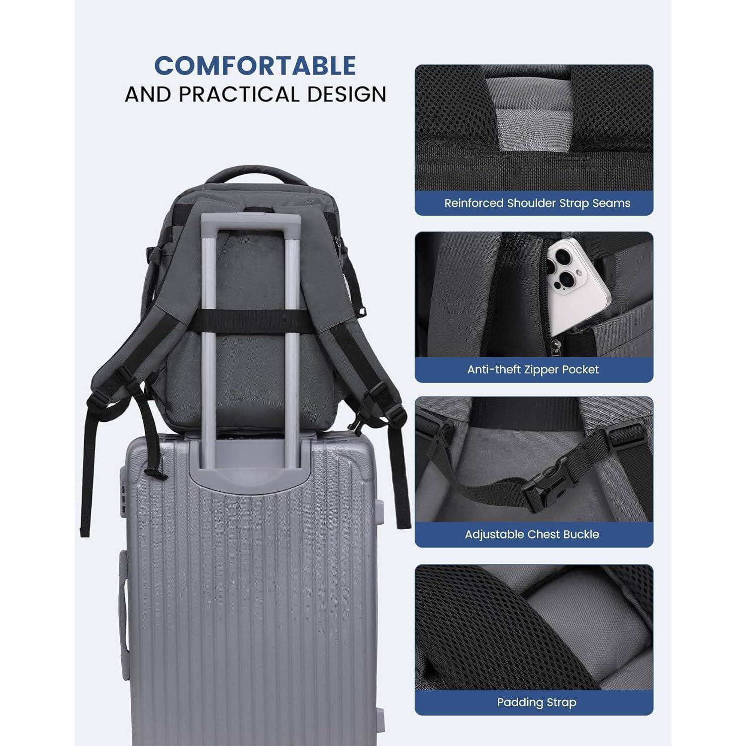 Rucksack Handgepäck Flugzeug 20l Laptop 40 x 20 x 25 cm (14 Zoll) Grau