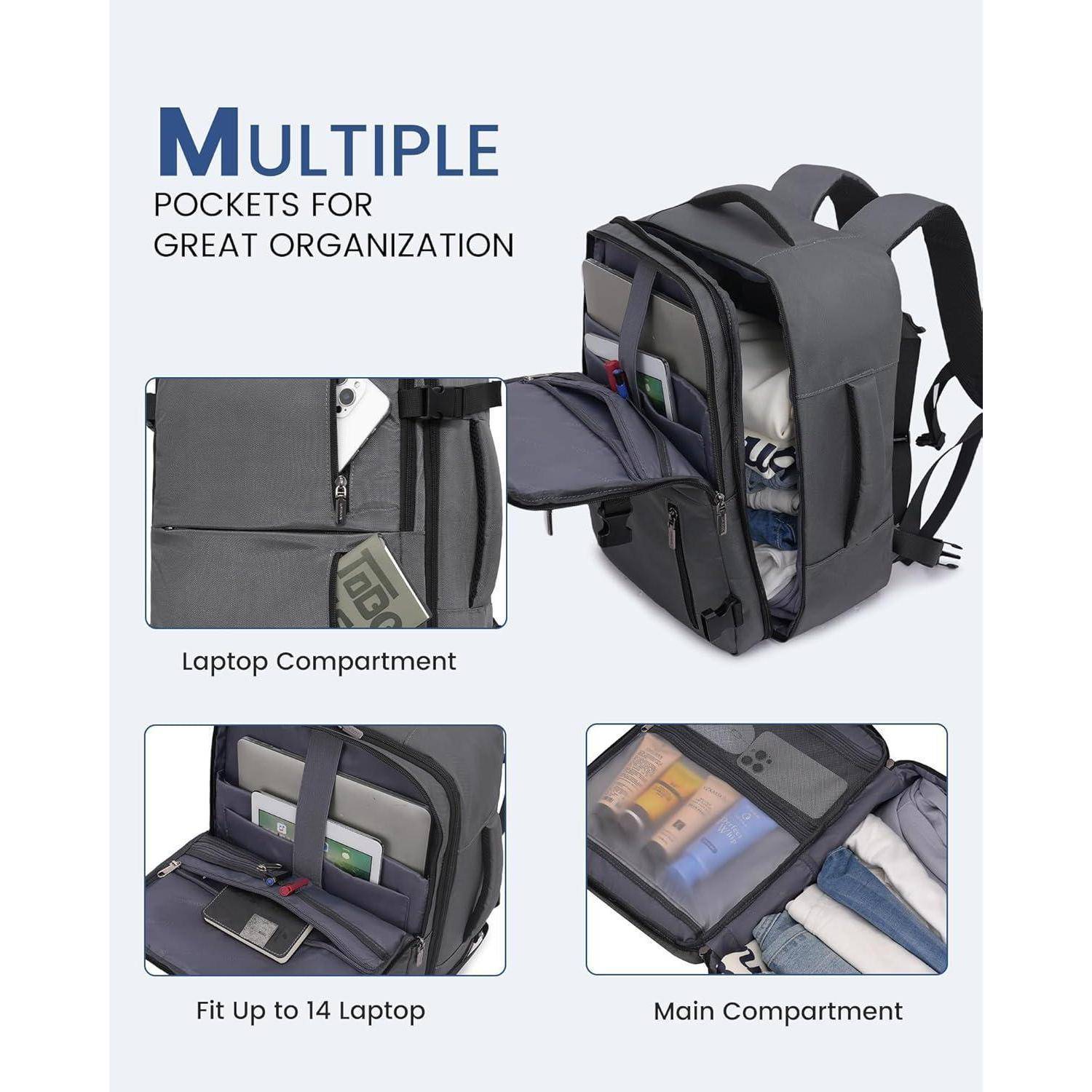 Rucksack Handgepäck Flugzeug 20l Laptop 40 x 20 x 25 cm (14 Zoll) Grau