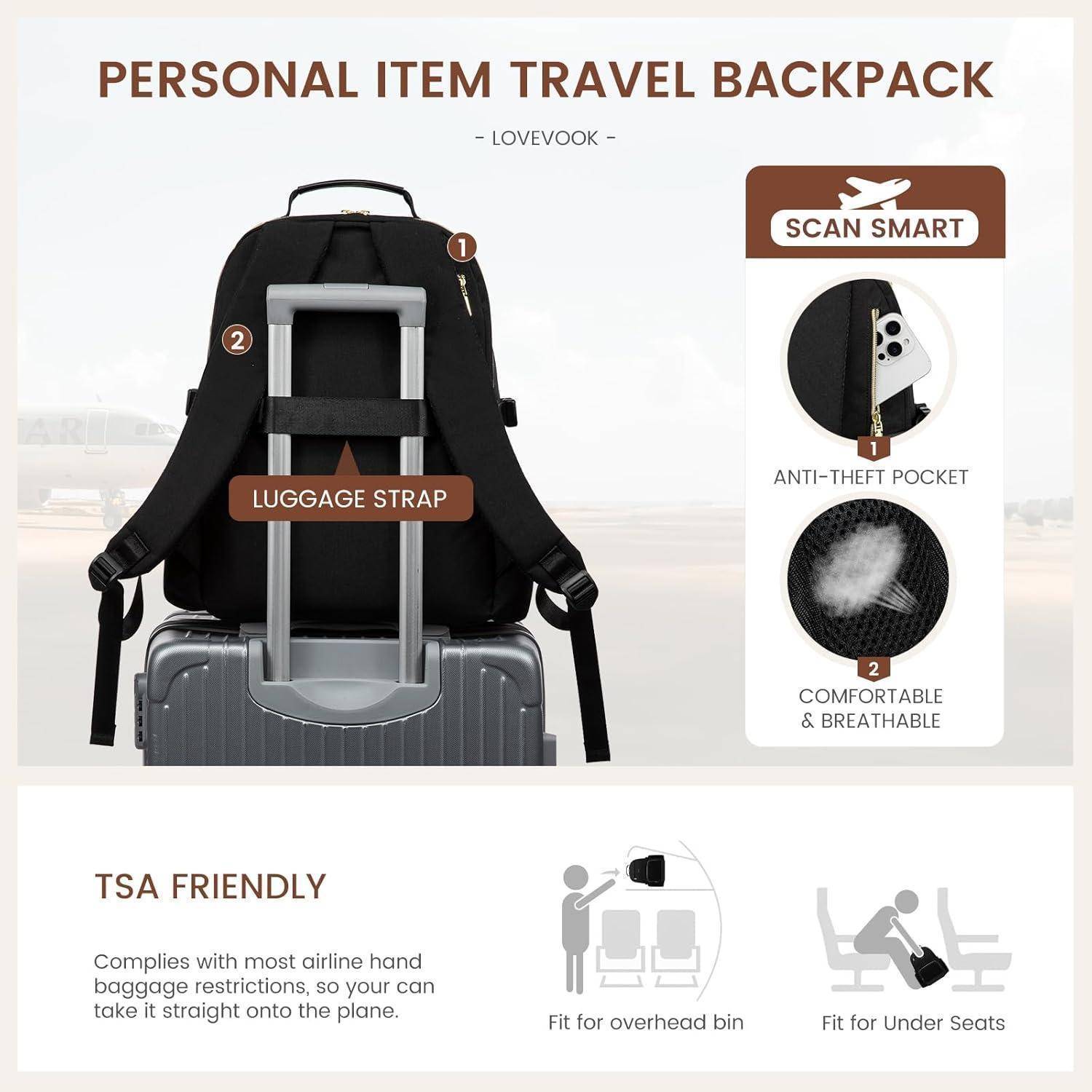 Rucksack Damen Laptop Schulrucksack Flaschenfach Uni Schwarz 18 zoll