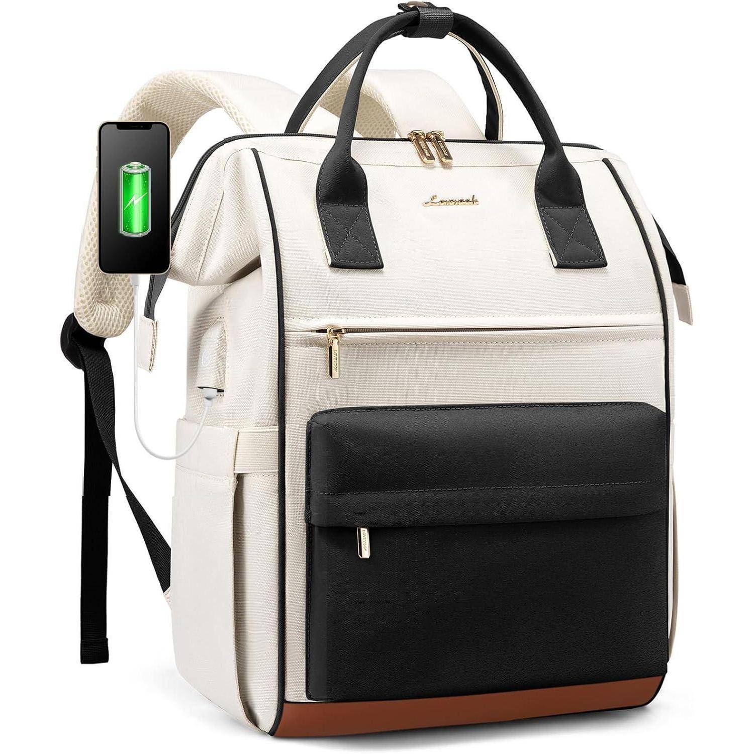 Rucksack Damen 17 Zoll Zoll Laptop 17,3 Zoll Beige Schwarz