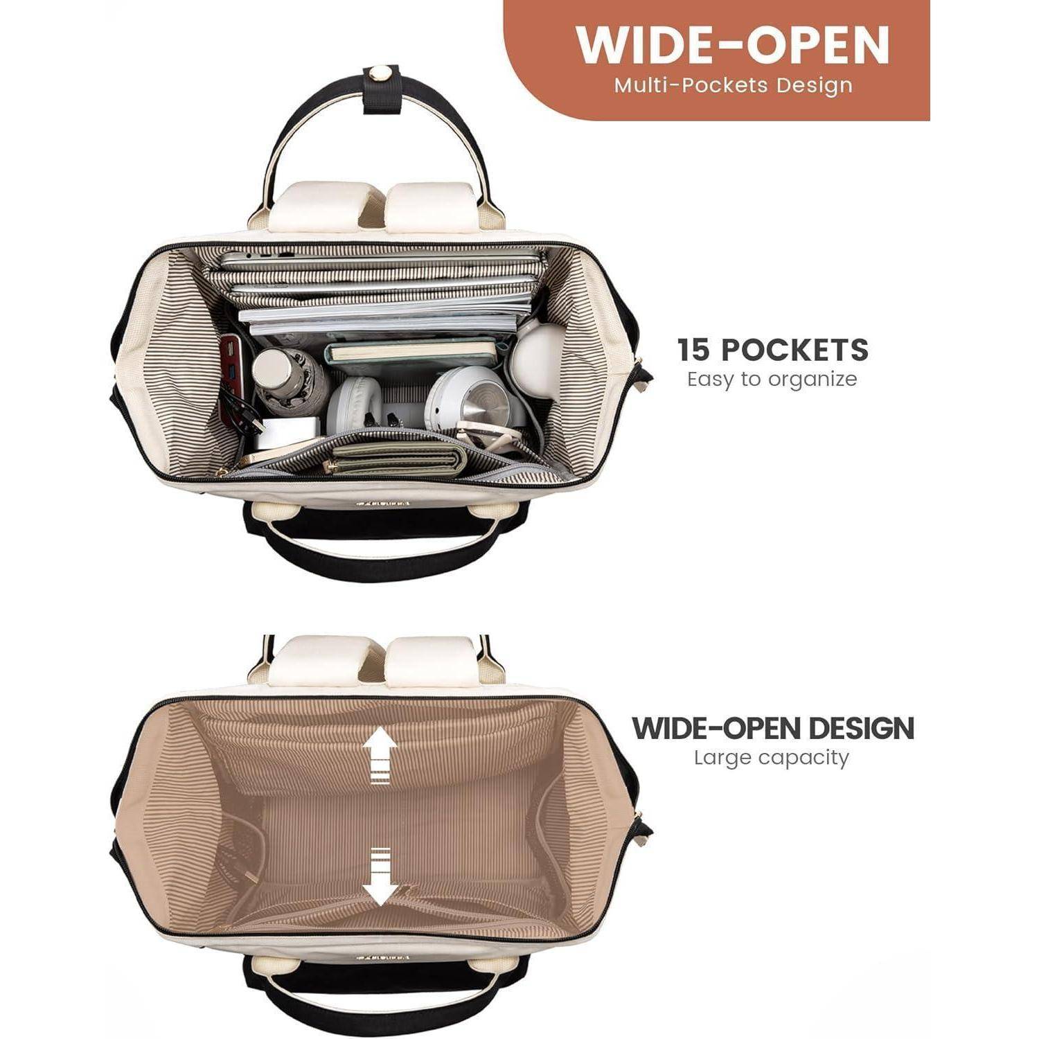 Rucksack Damen 17 Zoll Zoll Laptop 17,3 Zoll Beige Schwarz