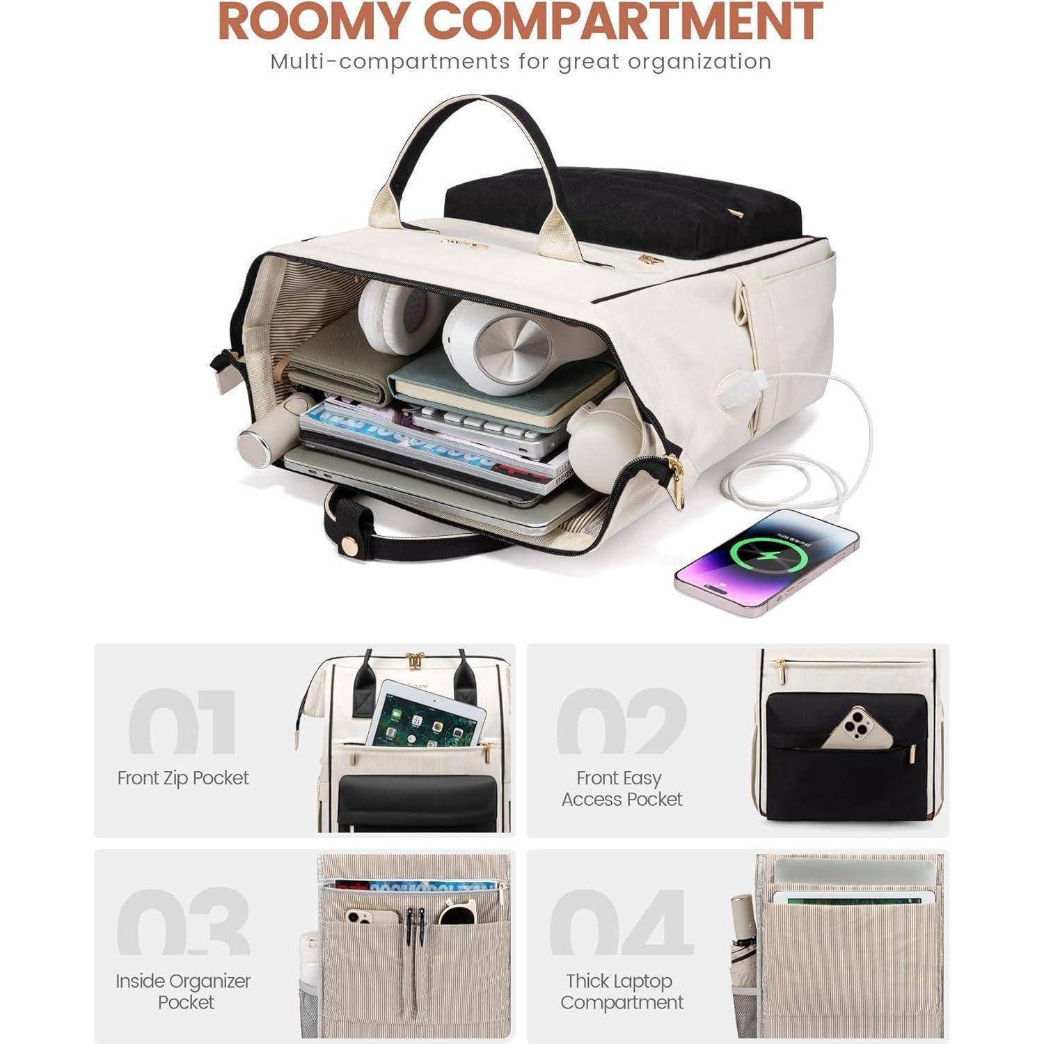 Rucksack Damen 17 Zoll Zoll Laptop 17,3 Zoll Beige Schwarz