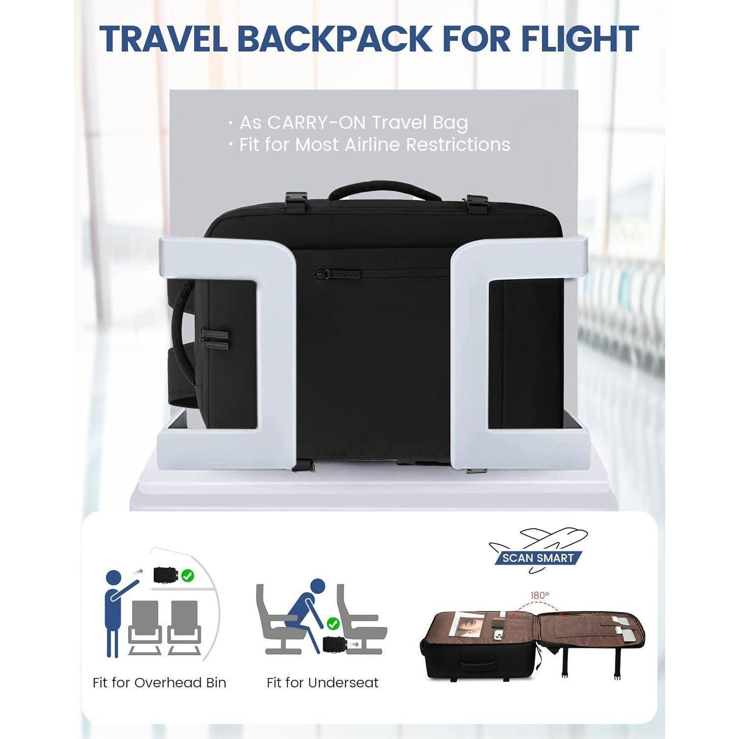 45L Reiserucksack Handgepäck Flugzeug Schwarz 18 Zoll Laptop Rucksack