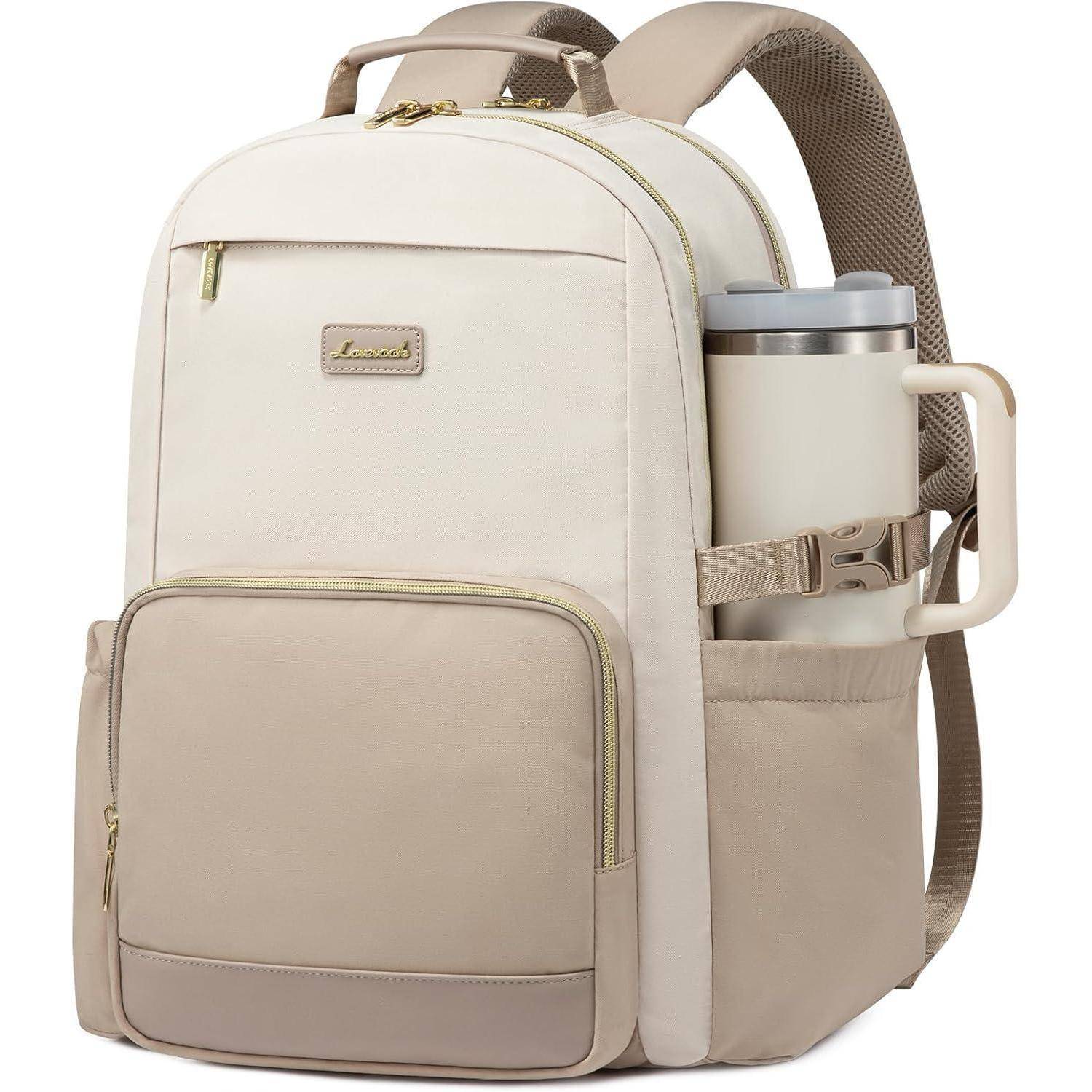 Rucksack Damen Laptop Schulrucksack Teenager Uni Beige Khaki 18 zoll