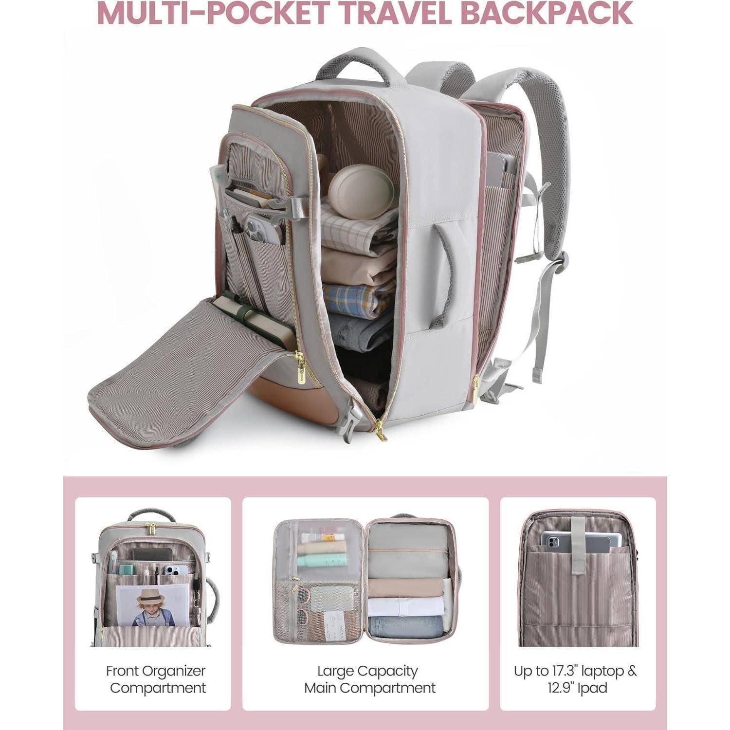 Rucksack Handgepäck wasserdicht Schuhfach 17.3inch 40L Grau rosa beige