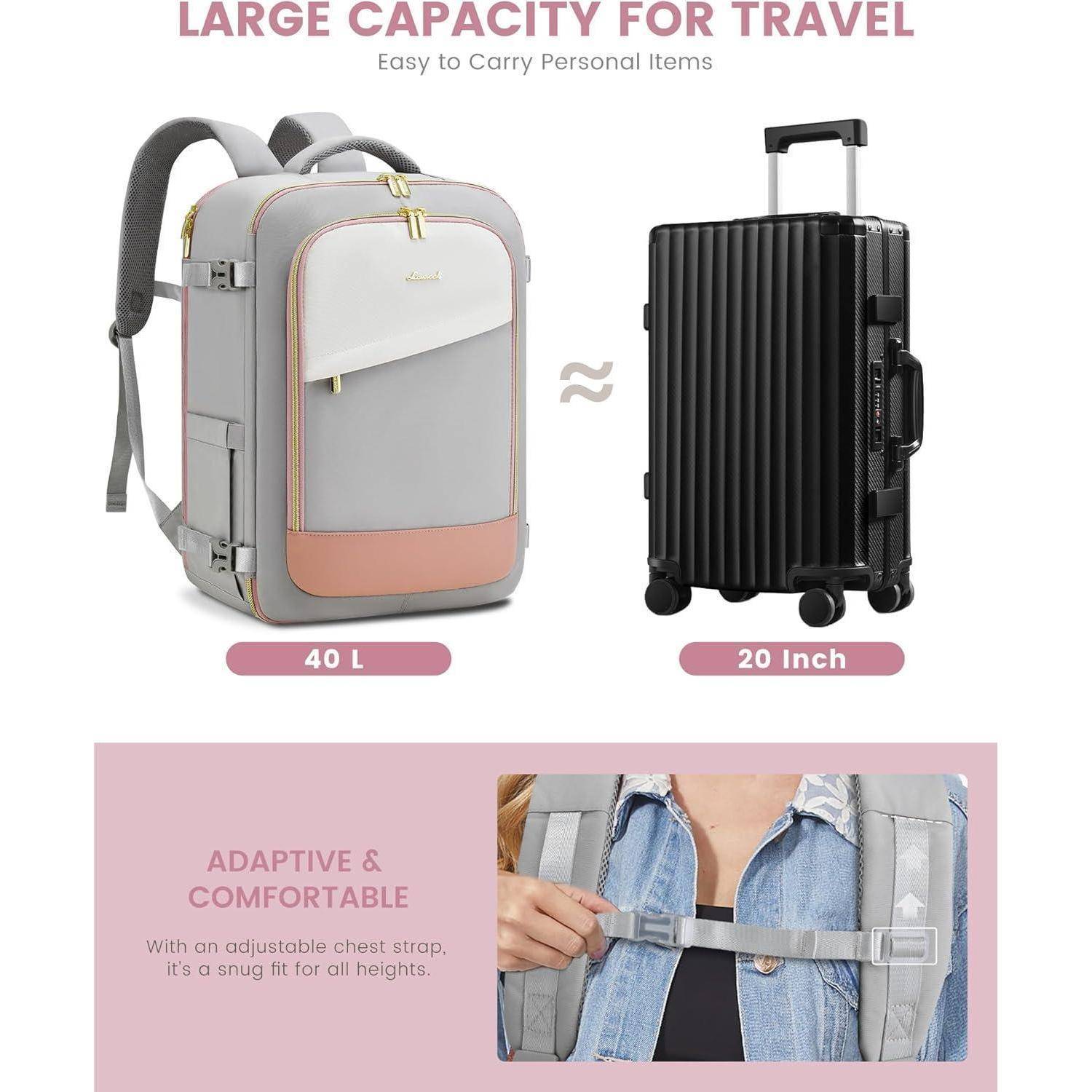 Rucksack Handgepäck wasserdicht Schuhfach 17.3inch 40L Grau rosa beige