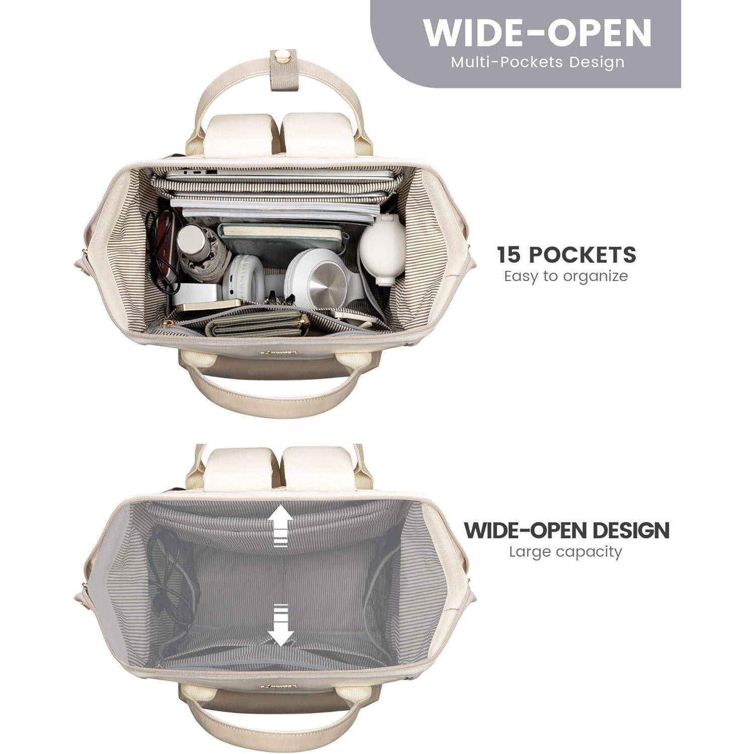 Tasche mit weit geöffnetem Mehrfachtaschen-Design mit 15 Taschen für einfache Organisation und großem Fassungsvermögen.