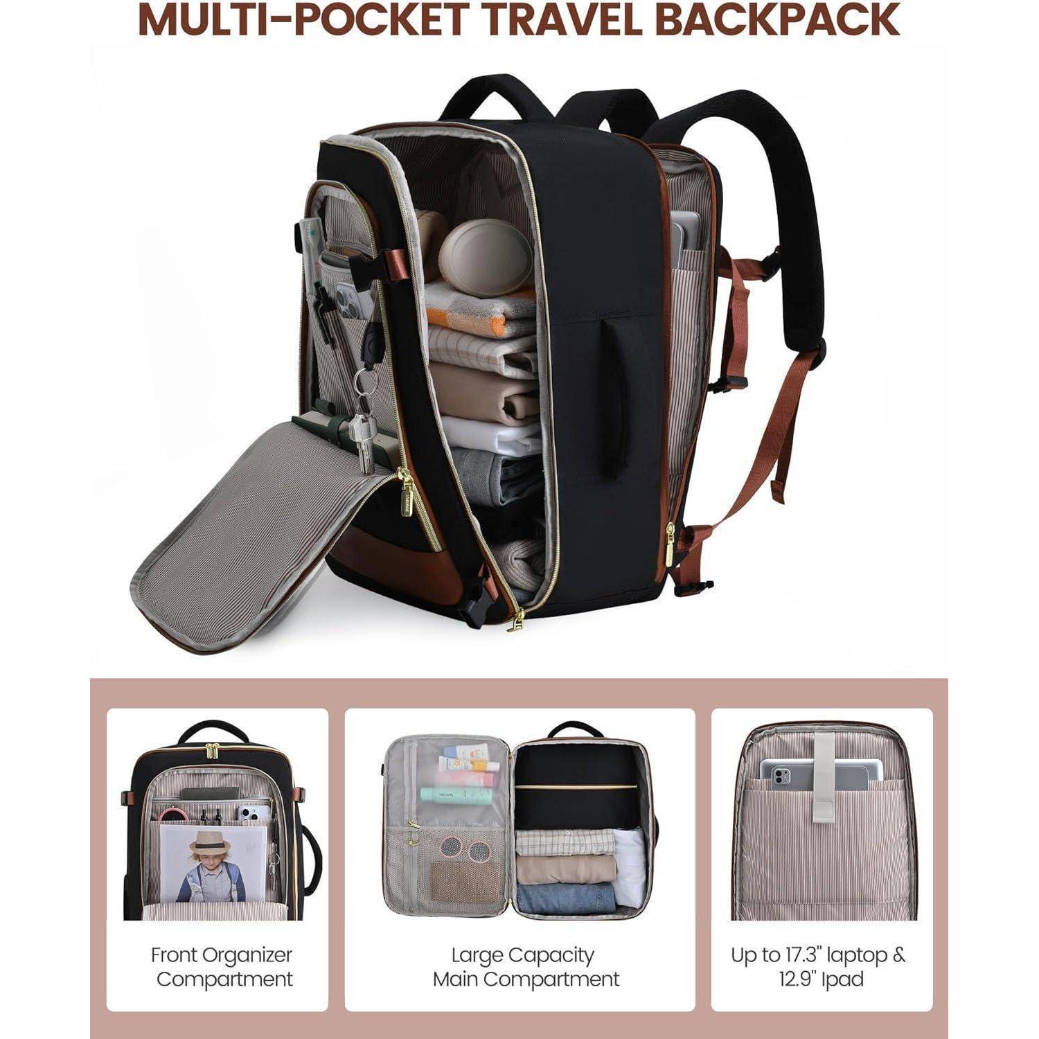 Rucksack Handgepäck Laptop 17 Zoll 17.3inch 40L Schwarz grau braun