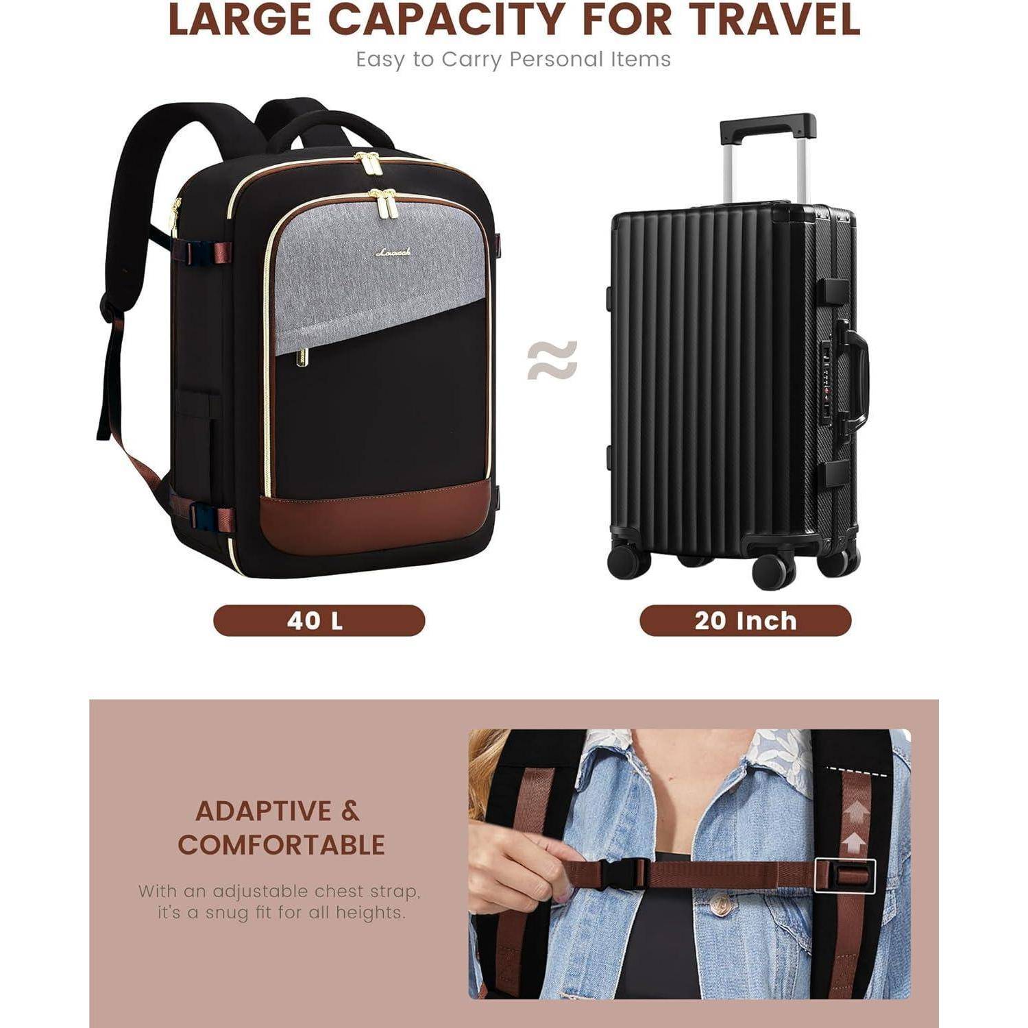 Rucksack Handgepäck Laptop 17 Zoll 17.3inch 40L Schwarz grau braun