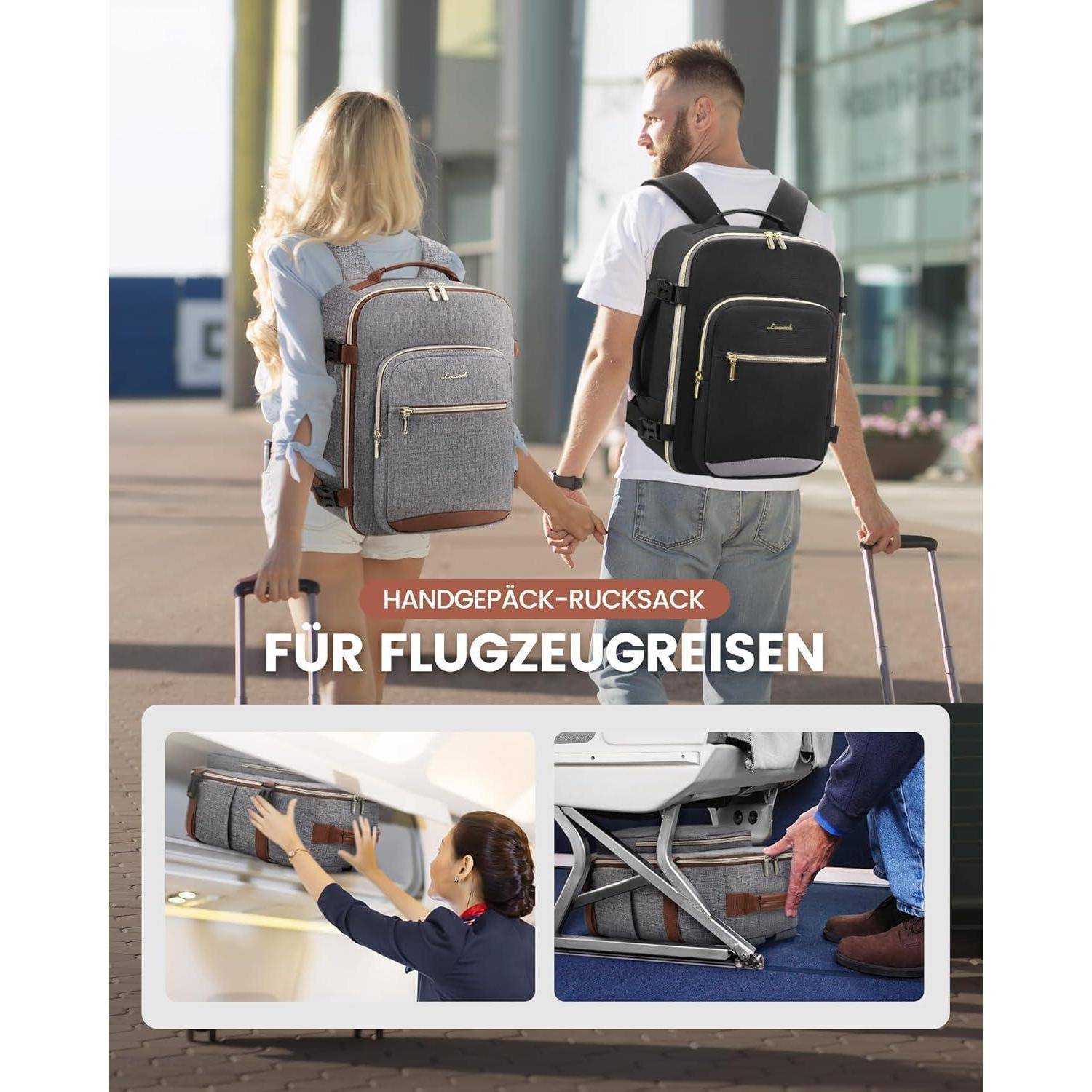 Handgepäck Rucksack Reiserucksack Flugzeug Dunkelgrau+braun 45x36x20cm