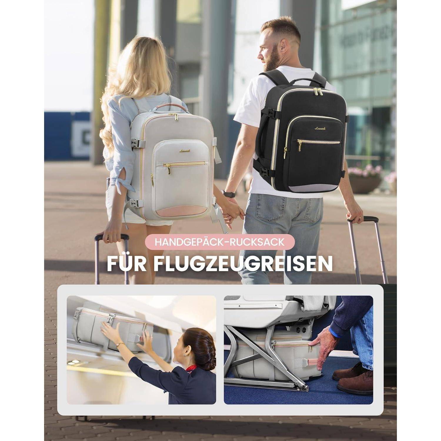 Handgepäck Rucksack Reiserucksack 45x36x20 Grau+rosa 45x36x20cm