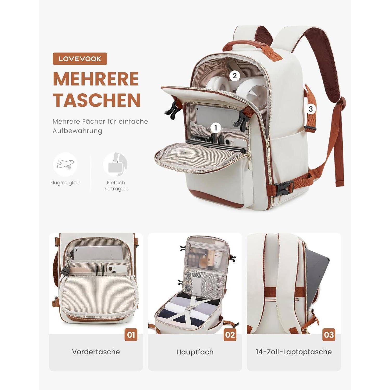 Rucksack Handgepäck 40x20x25 Ryanair Laptop Beige+braun 40x20x25cm