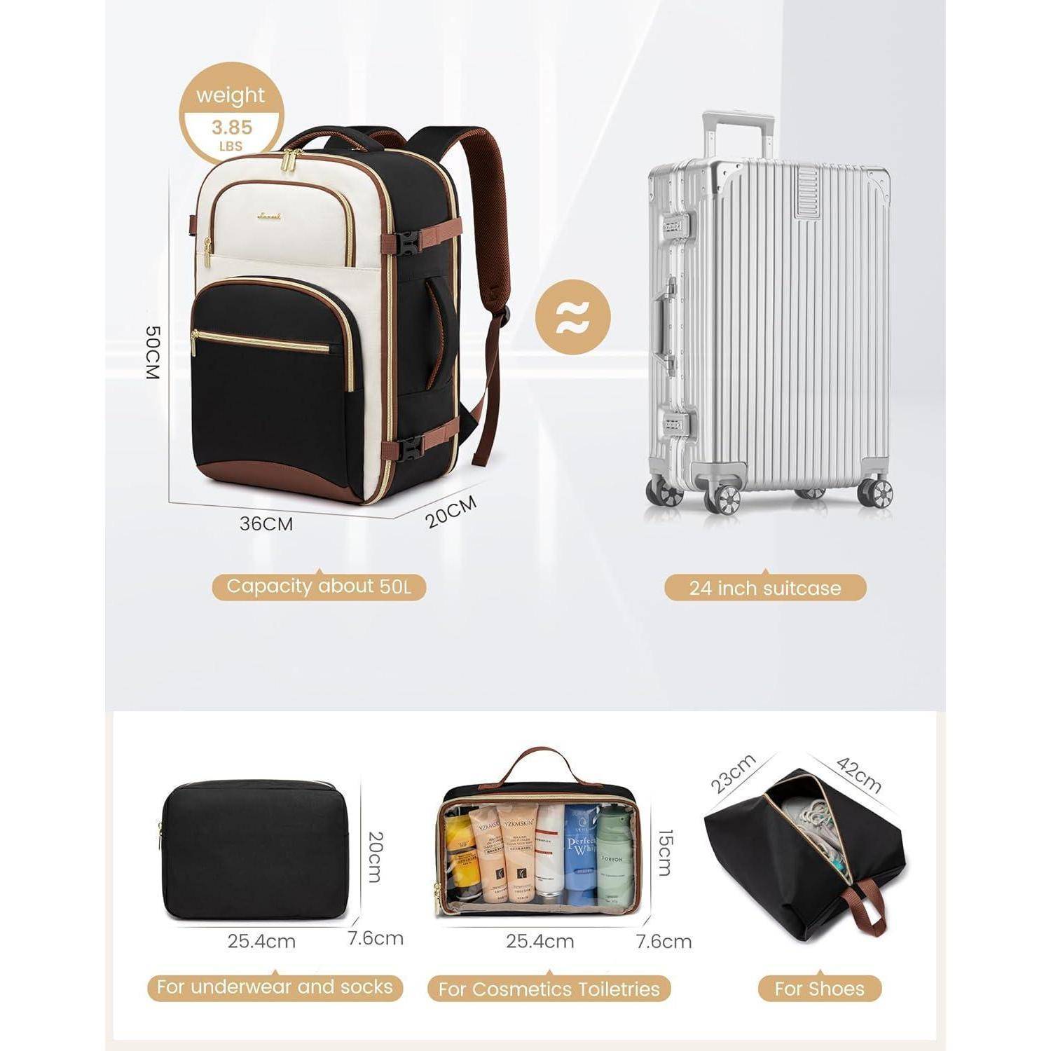 Rucksack Handgepäck 50L Reiserucksack 18 zoll Beige-schwarz-braune