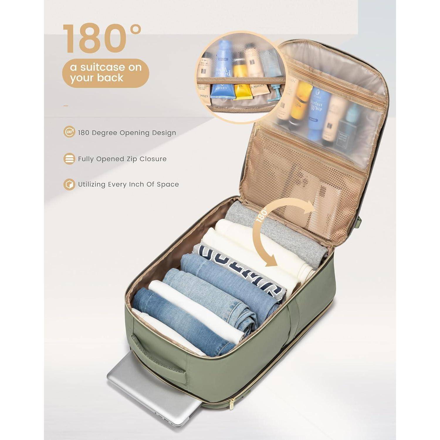 Rucksack Handgepäck 40L Laptopfach 17.3 zoll Bohnengrün beige