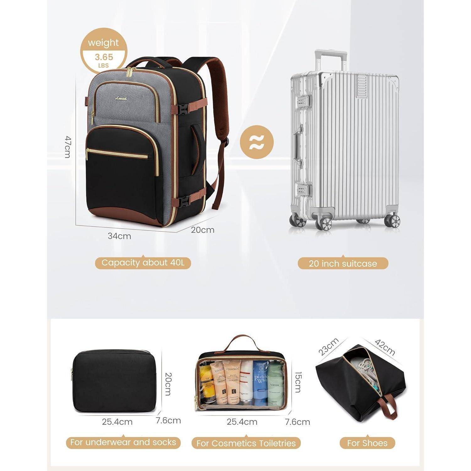 Ein schwarzer und brauner Rucksack mit der Aufschrift 