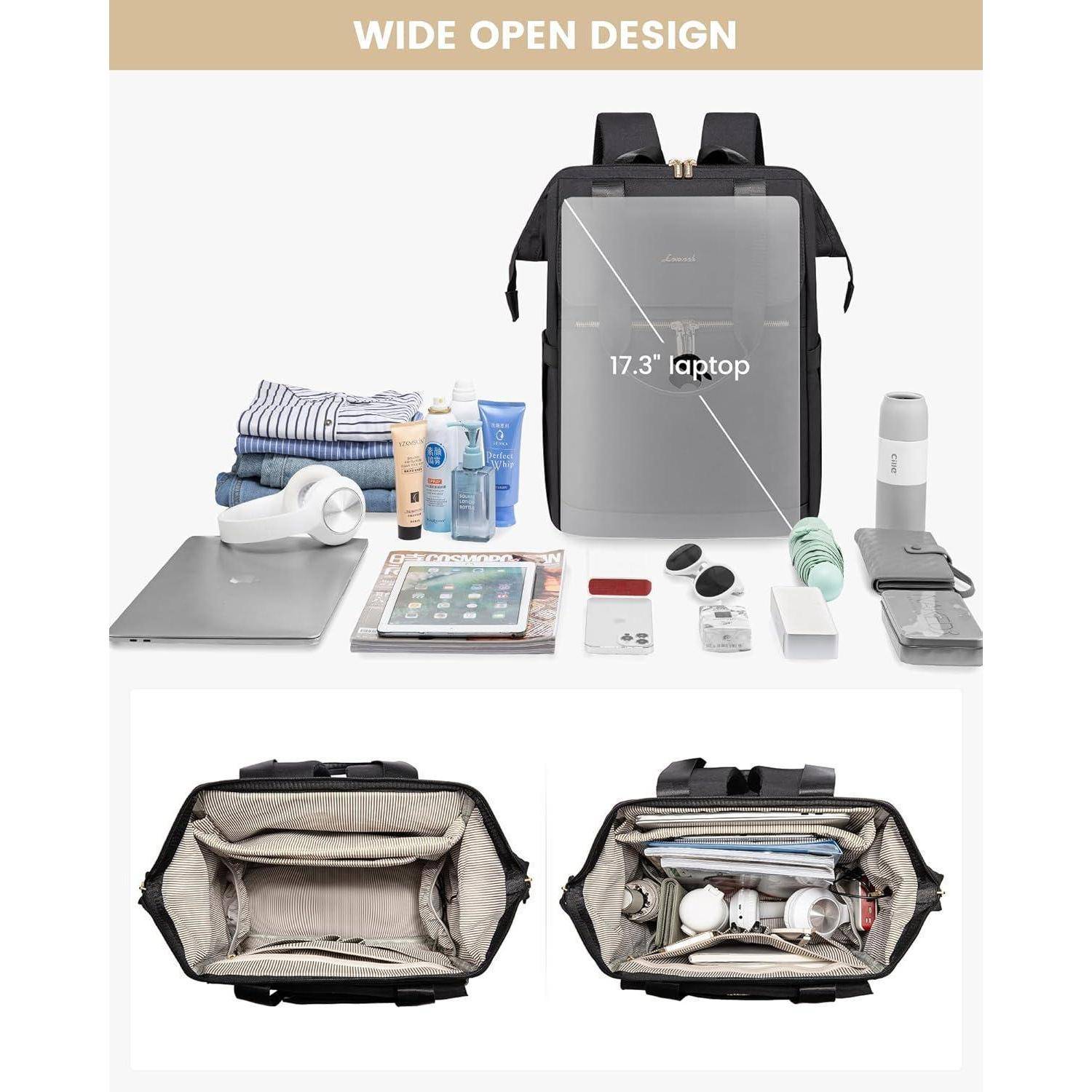 Rucksack Damen Laptoprucksack Wasserdicht 17,3 Zoll Schwarz 17,3 Zoll