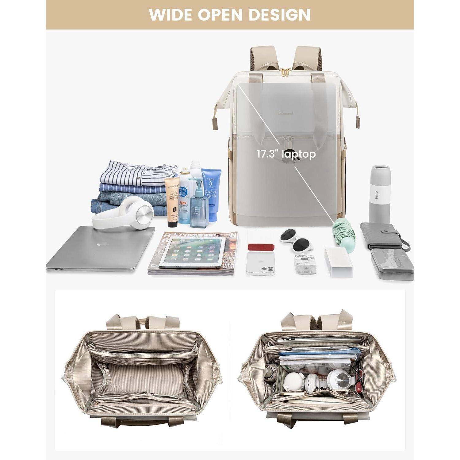 Rucksack Damen Laptopfach 17 Zoll Beige &amp; Khaki 17,3 Zoll