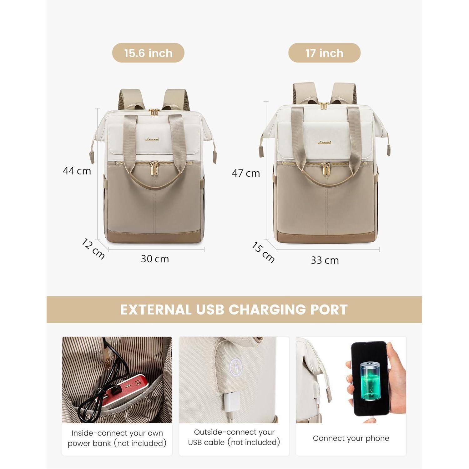 Rucksack Damen Laptopfach 17 Zoll Beige &amp; Khaki 17,3 Zoll