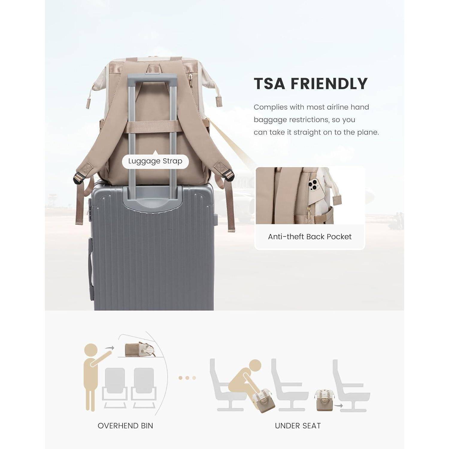 Rucksack Damen Laptopfach 17 Zoll Beige &amp; Khaki 17,3 Zoll