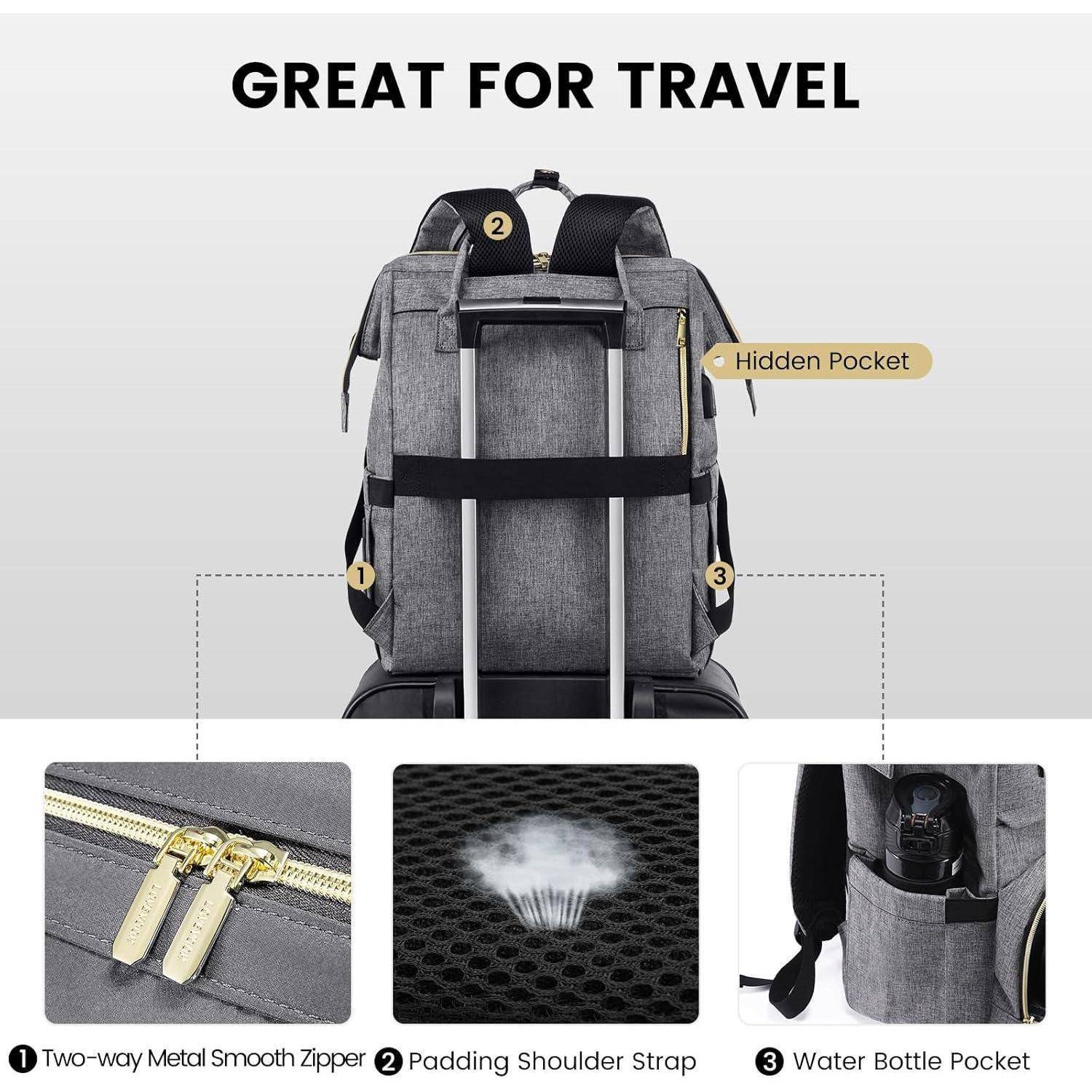 Rucksack Laptop Damen wasserdicht Studenten Reise 17 Zoll Hellgrau