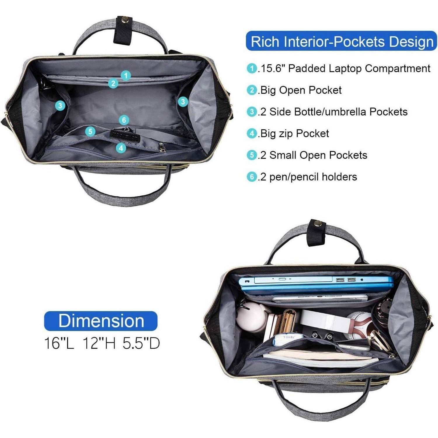 Rucksack Laptop Damen wasserdicht Studenten Reise 17 Zoll Hellgrau