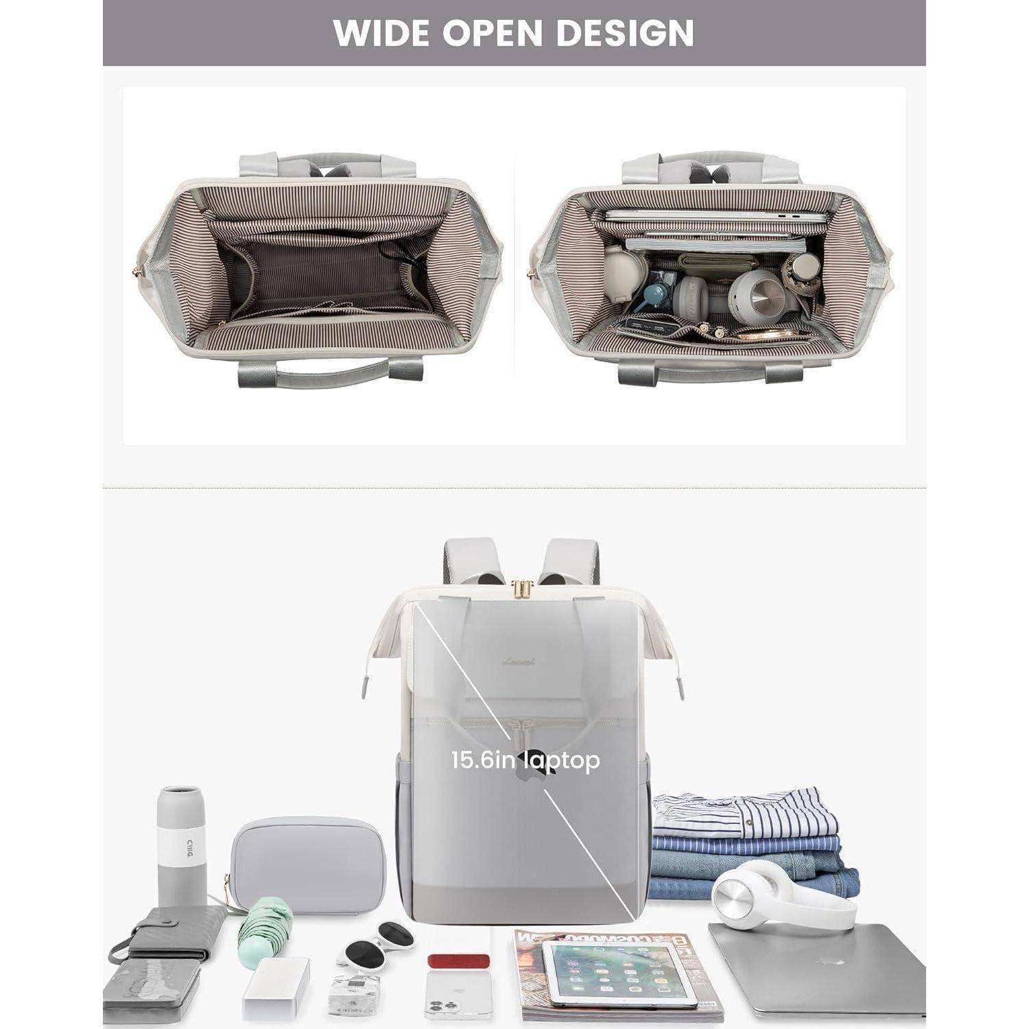 Rucksack Laptop Schulrucksack Damen Beige & Hellgrau 15,6 Zoll