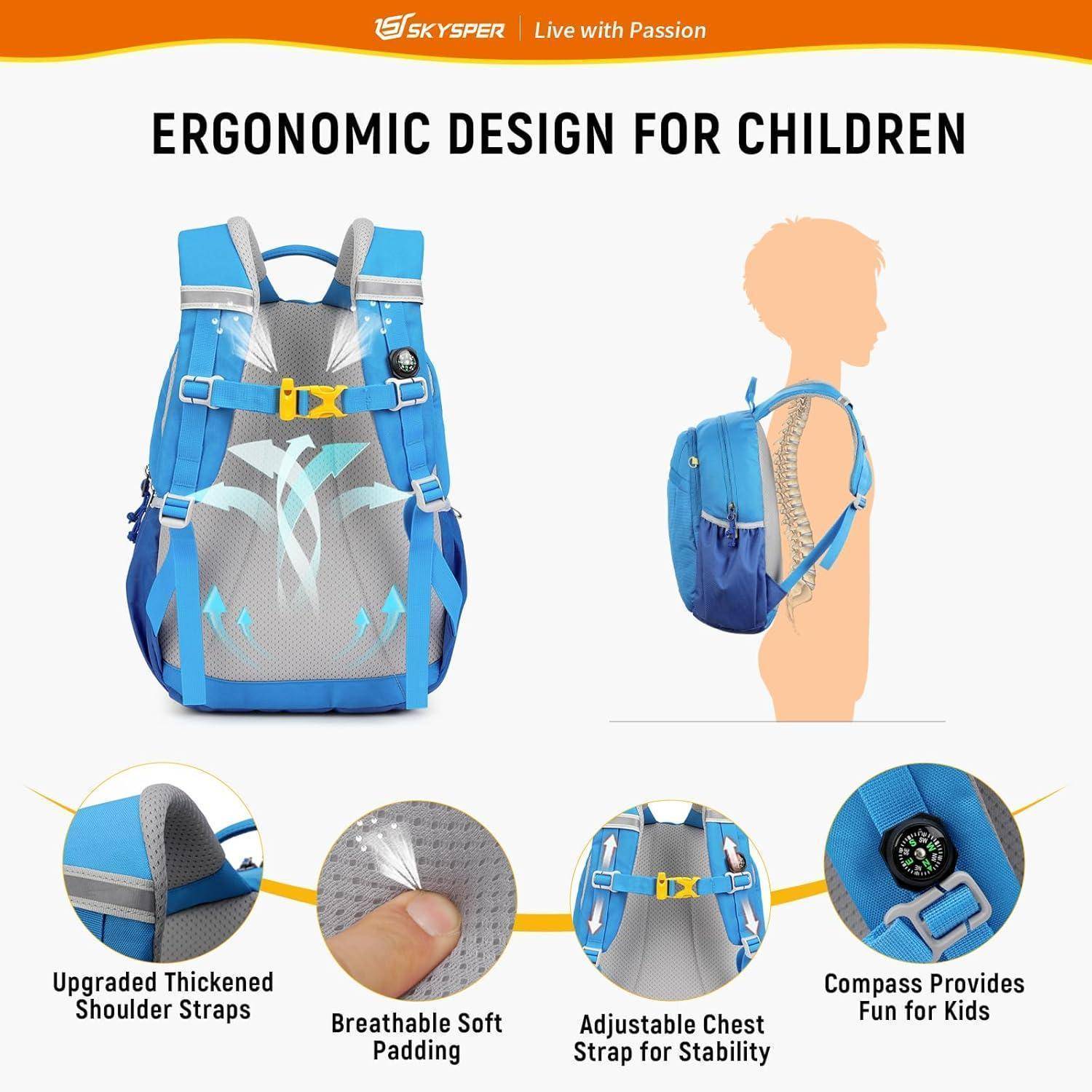 Kinderrucksack 10L Brustgurt Jungen Mädchen Wanderrucksack Blau