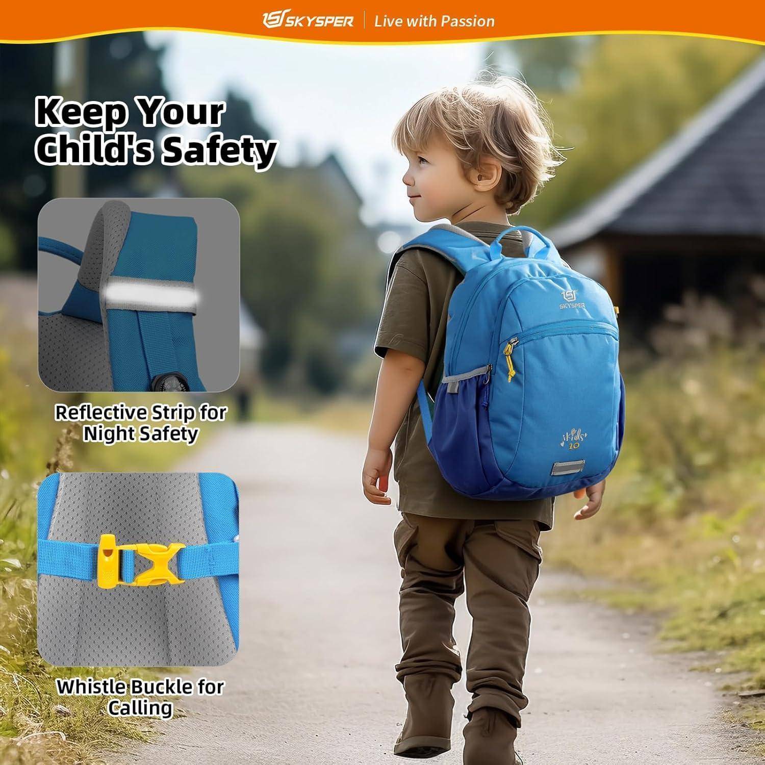 Kinderrucksack 10L Brustgurt Jungen Mädchen Wanderrucksack Blau