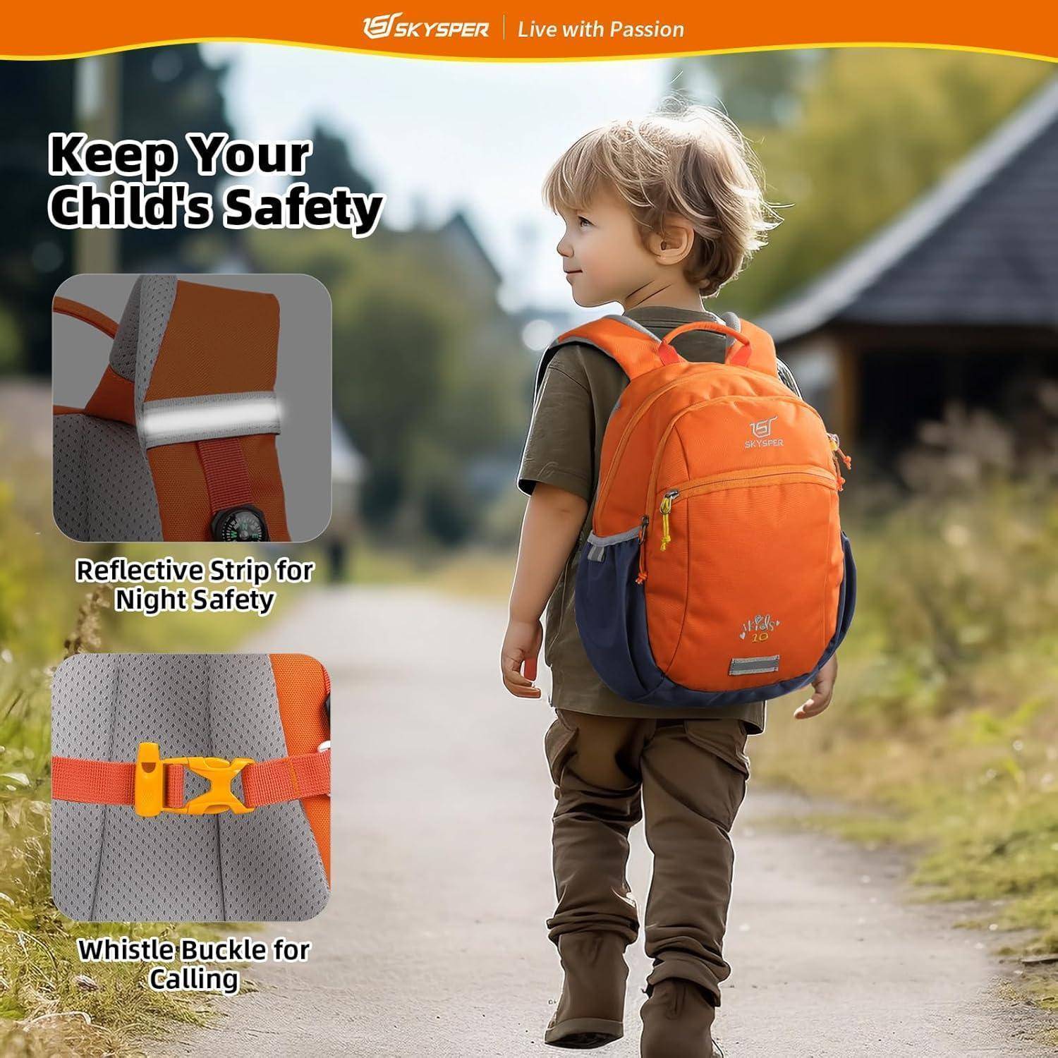 Kinderrucksack 10L Wanderrucksack Brustgurt Jungen Mädchen Orange