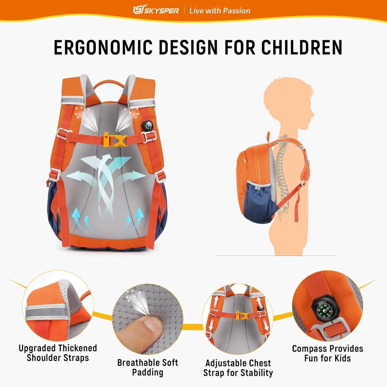 Kinderrucksack 10L Wanderrucksack Brustgurt Jungen Mädchen Orange
