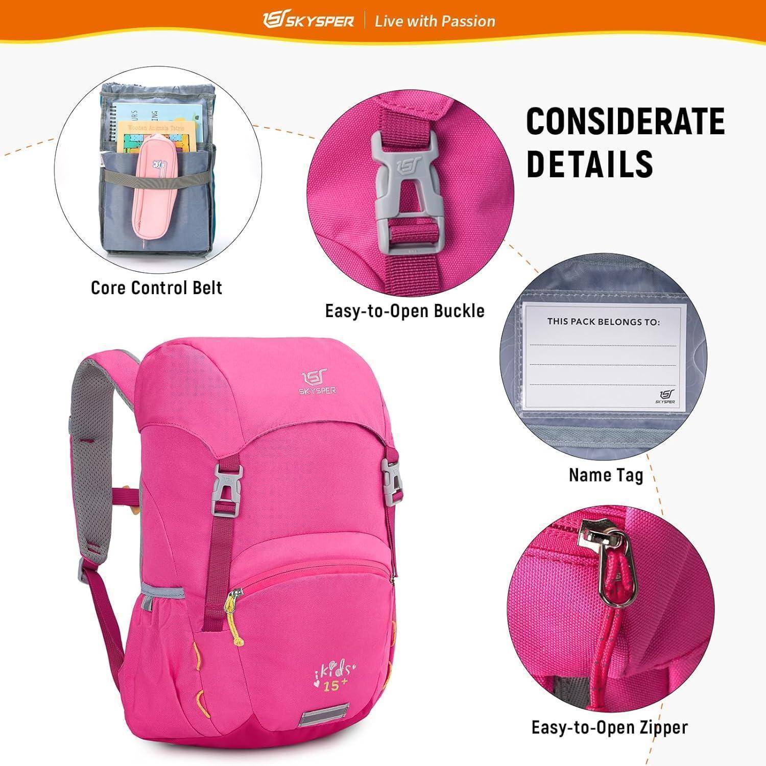 Kinderrucksack Wanderrucksack 15L Jungen Mädchen Rosa