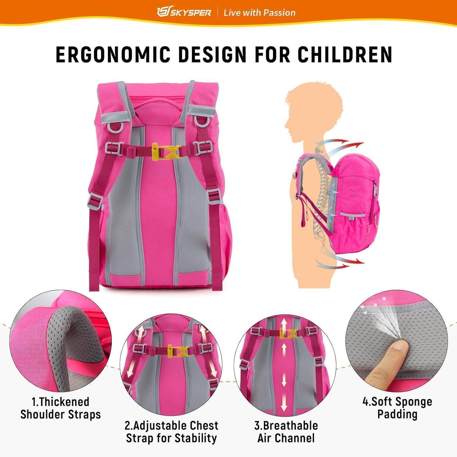 Kinderrucksack Wanderrucksack 15L Jungen Mädchen Rosa