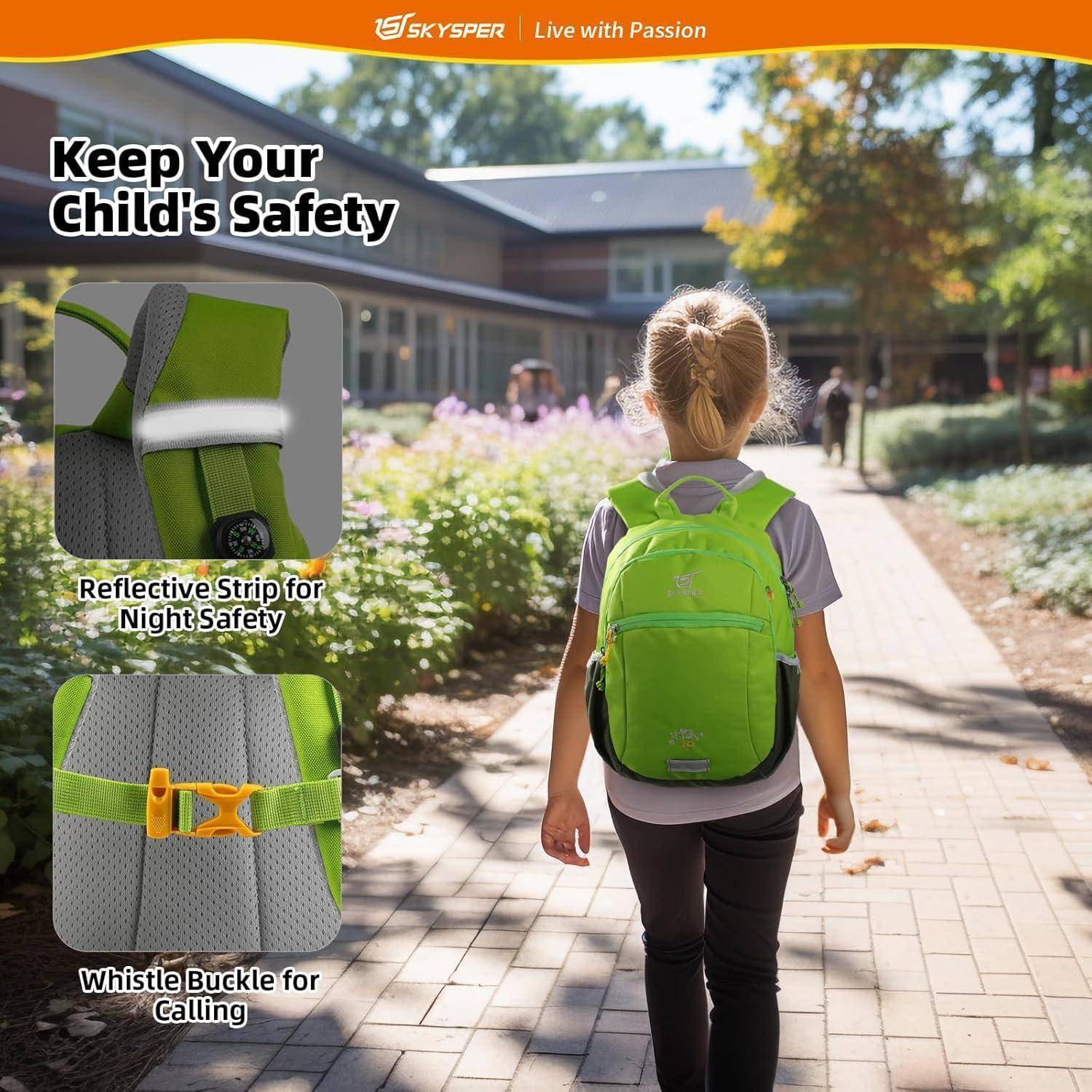 Kinderrucksack 10L Wanderrucksack Brustgurt Jungen Mädchen Apfelgrün