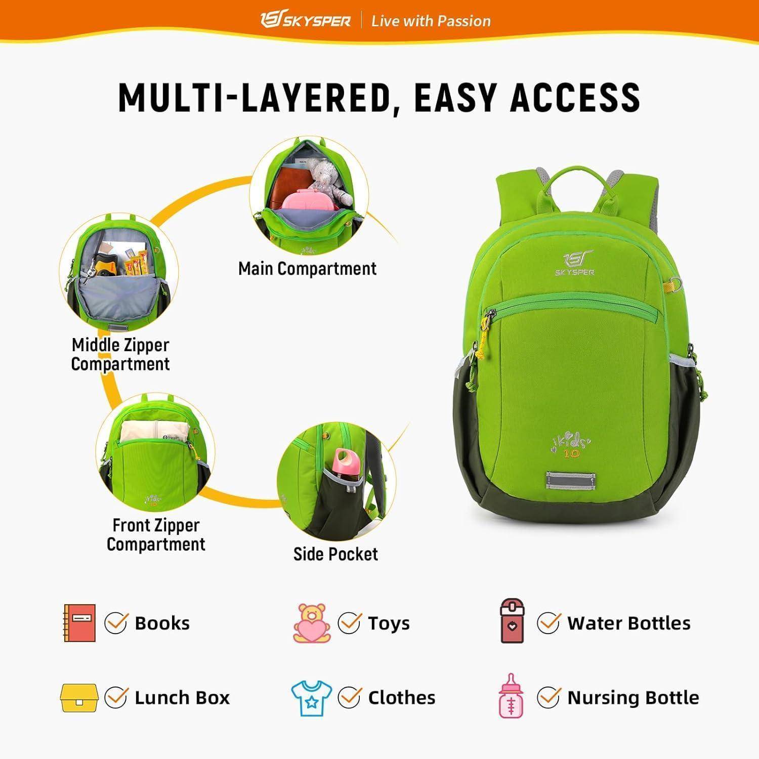 Kinderrucksack 10L Wanderrucksack Brustgurt Jungen Mädchen Apfelgrün