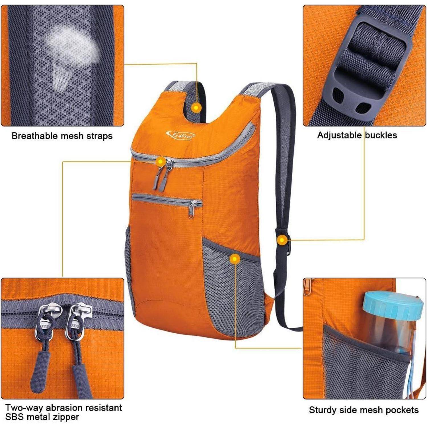 Rucksack ultraleicht 11l faltbar Reise Wandern Mehrzweck Orange