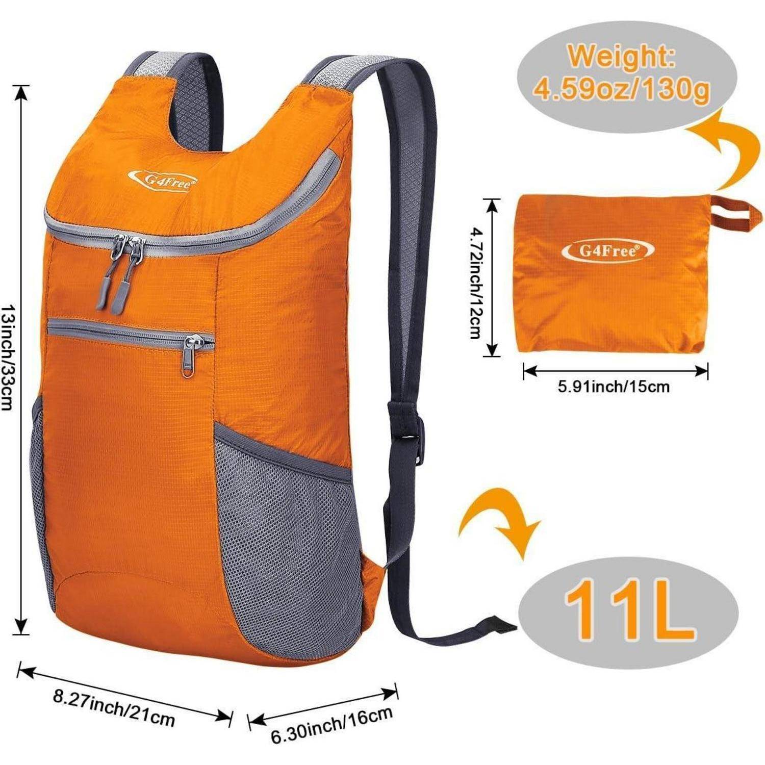 Rucksack ultraleicht 11l faltbar Reise Wandern Mehrzweck Orange