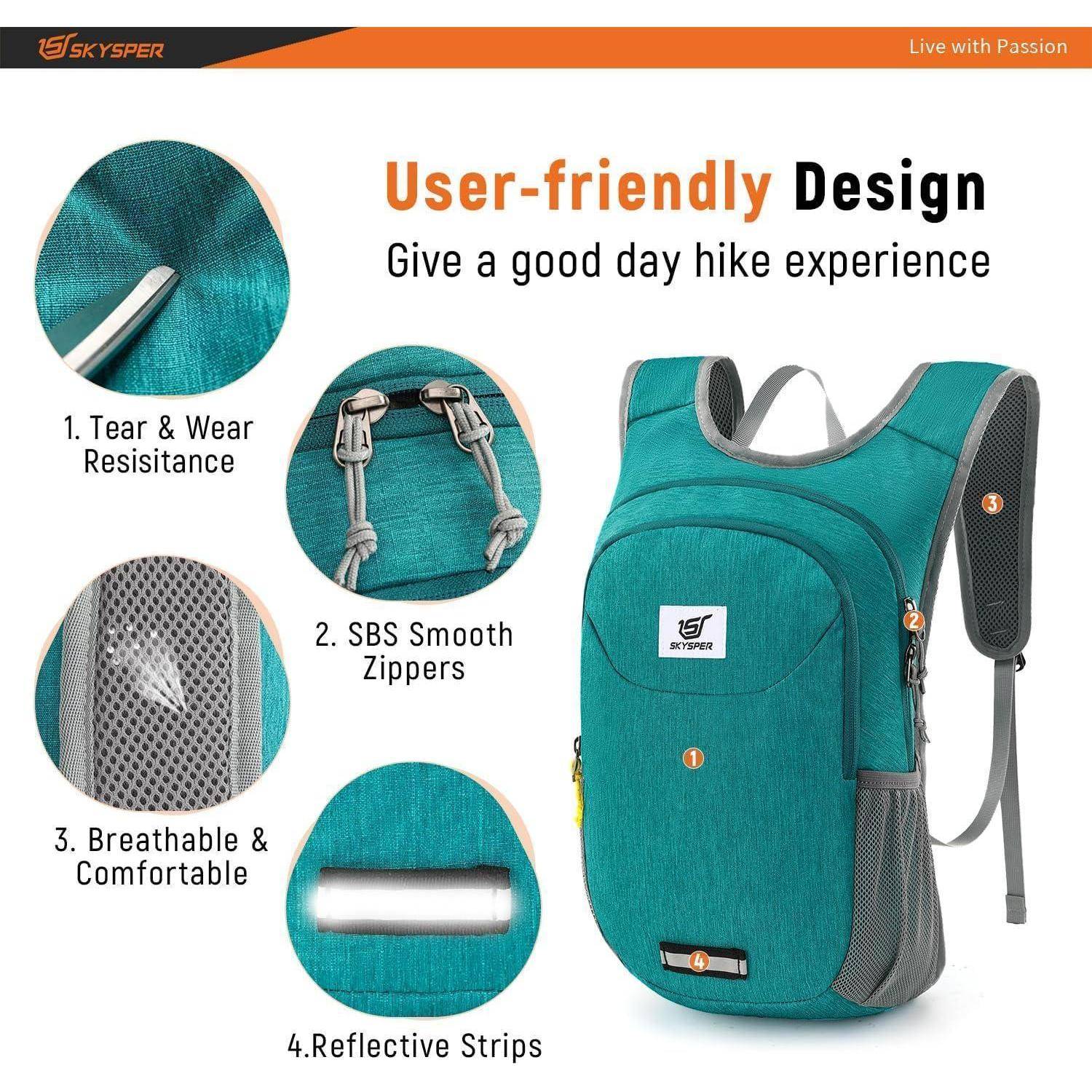 Rucksack faltbar 10L Daypack Reflexstreifen Iminix10iii-türkis