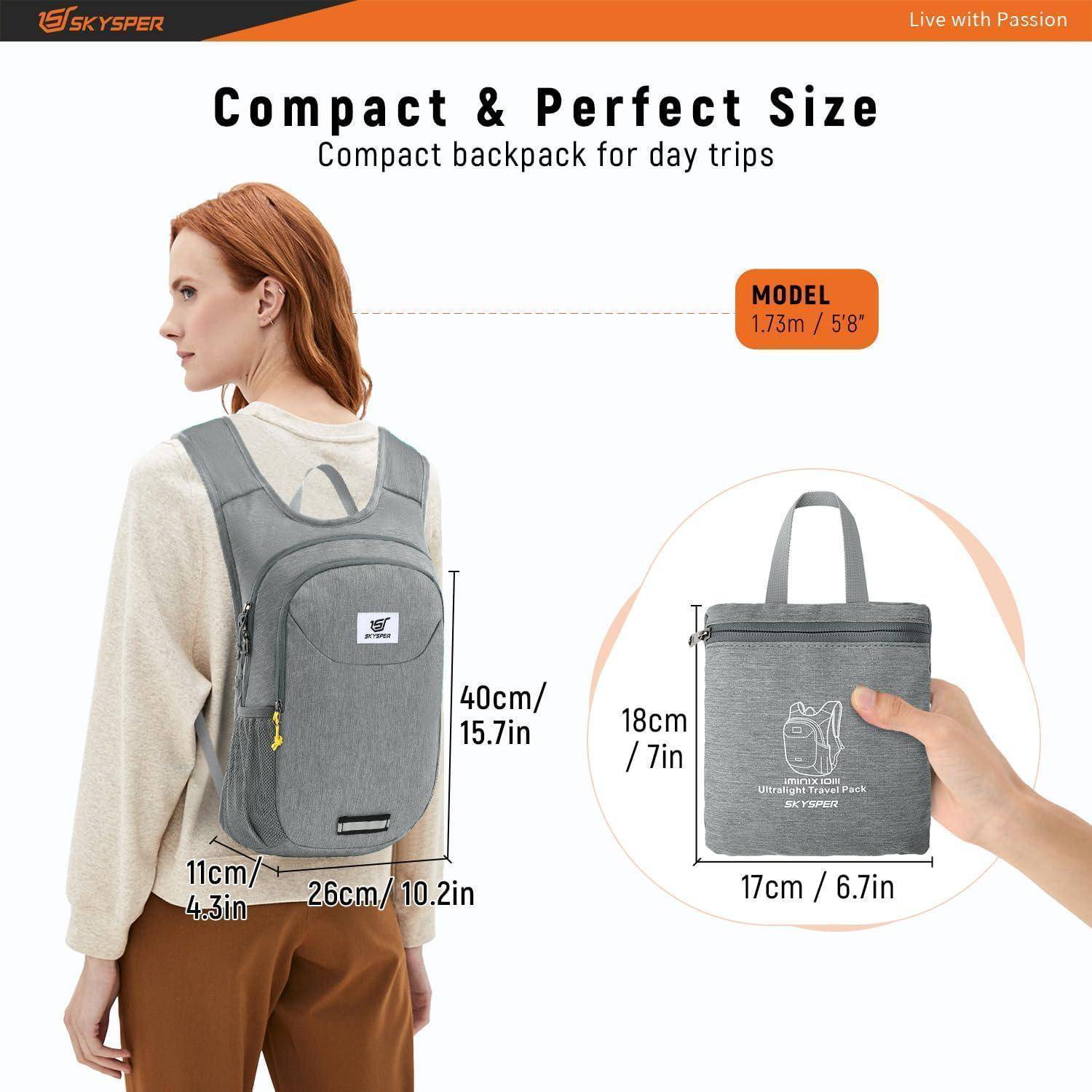 Rucksack Faltbar 10L Ultraleicht Reflexstreifen Iminix10iii-grau