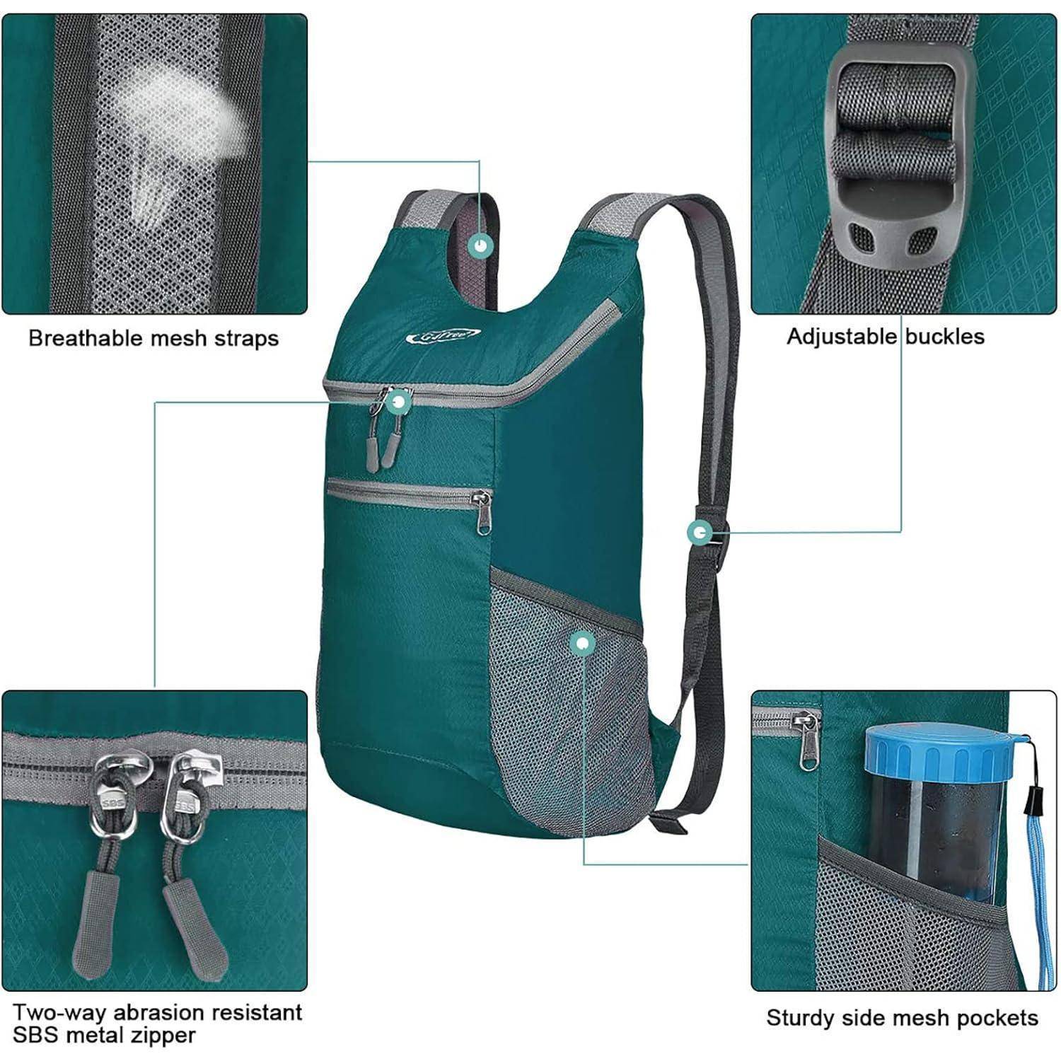 Rucksack faltbar 11l ultraleicht Wandern Damen Herren Malachitgrün