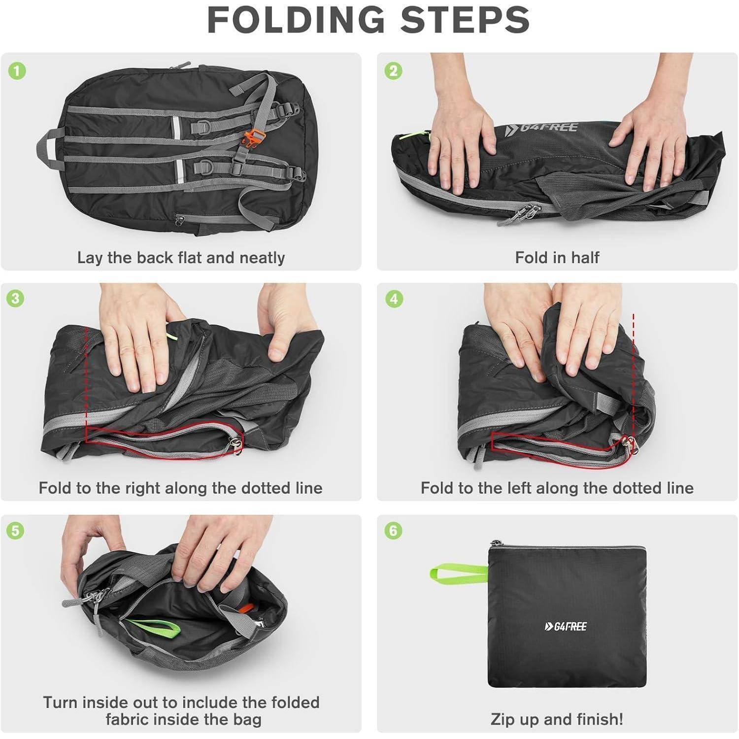 Rucksack 25L Faltbar Unisex Wasserdicht Trekking Schwarz