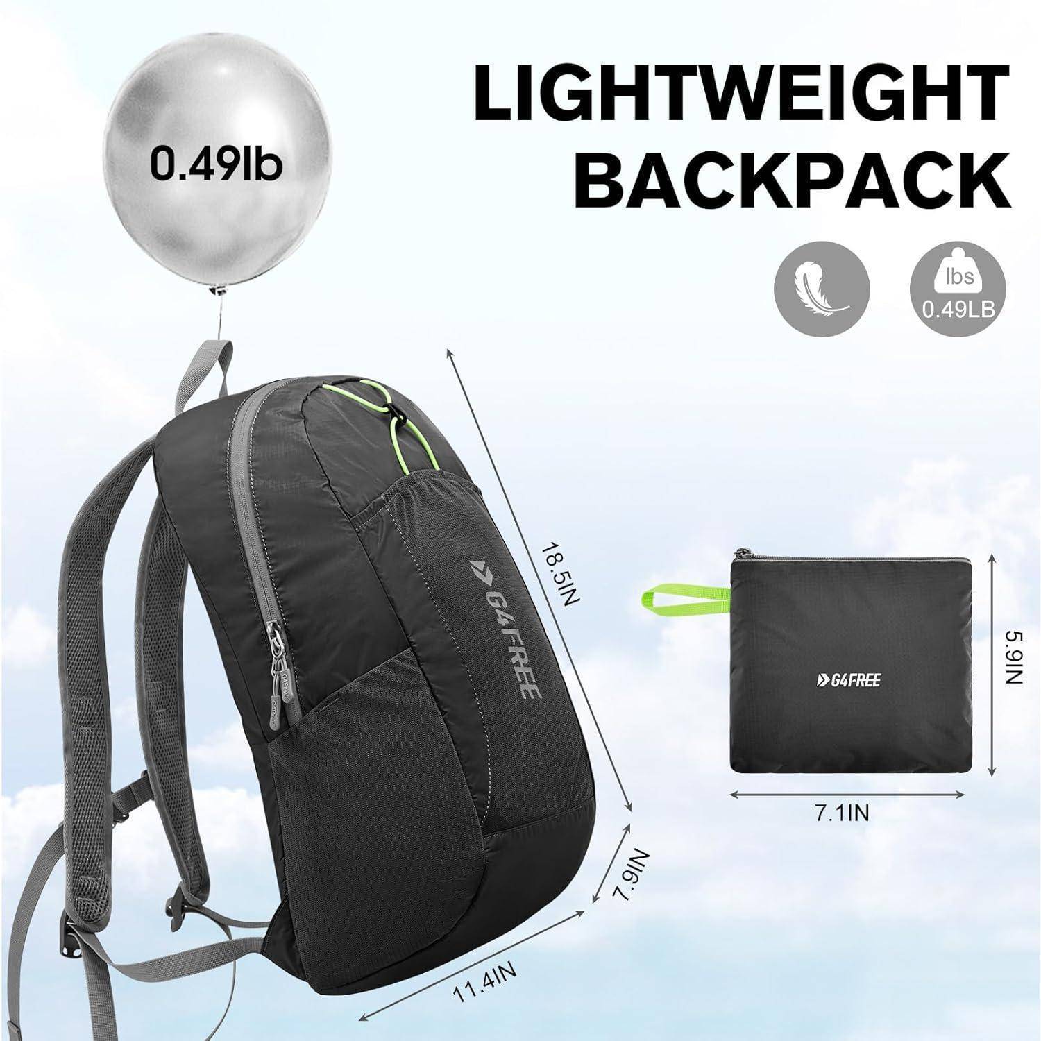 Rucksack 25L Faltbar Unisex Wasserdicht Trekking Schwarz