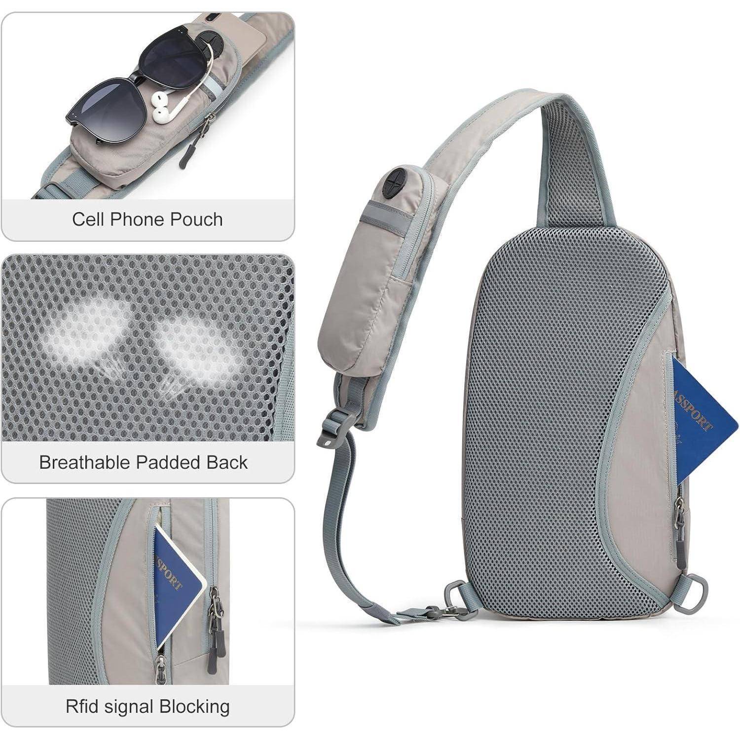 Schultertasche RFID Crossbody Brusttasche Damen Herren Grau