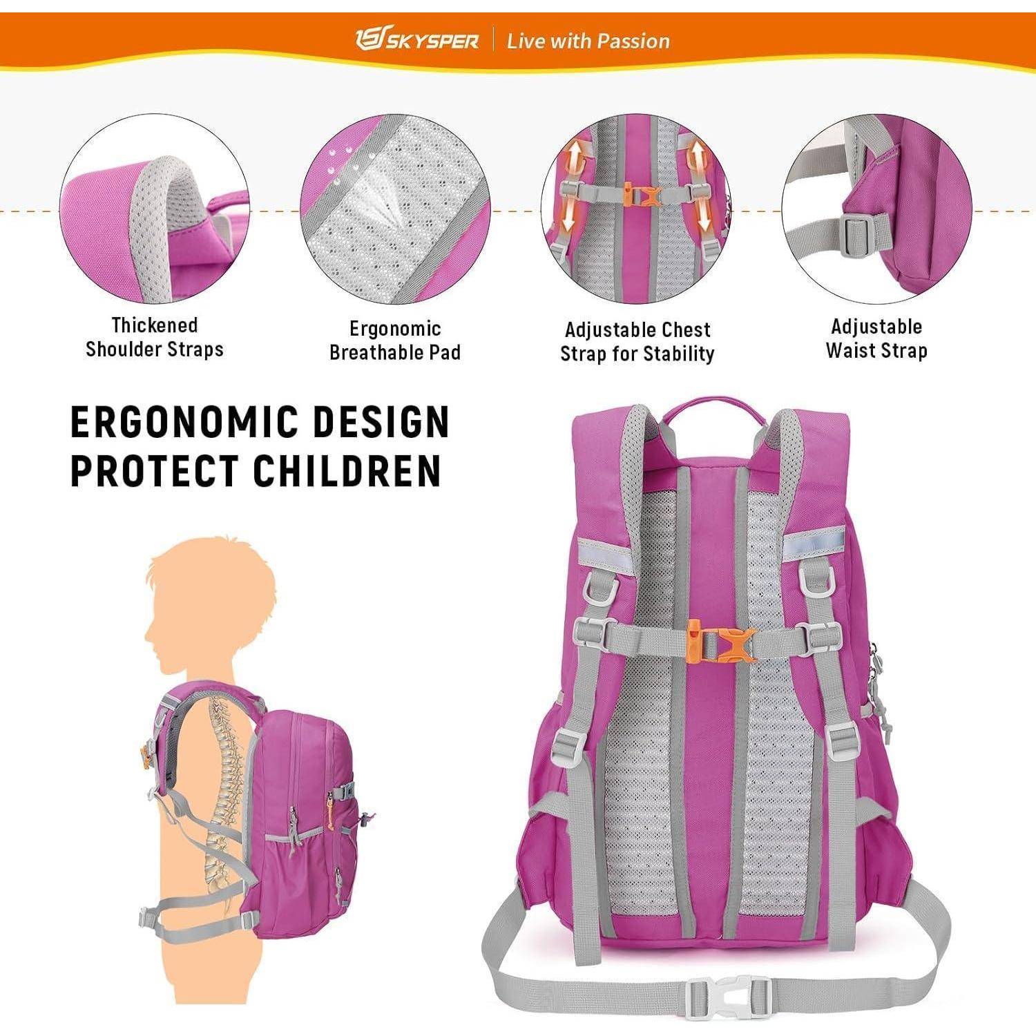 Kinderrucksack 15L Wanderrucksack Jungen Mädchen Outdoor Lila