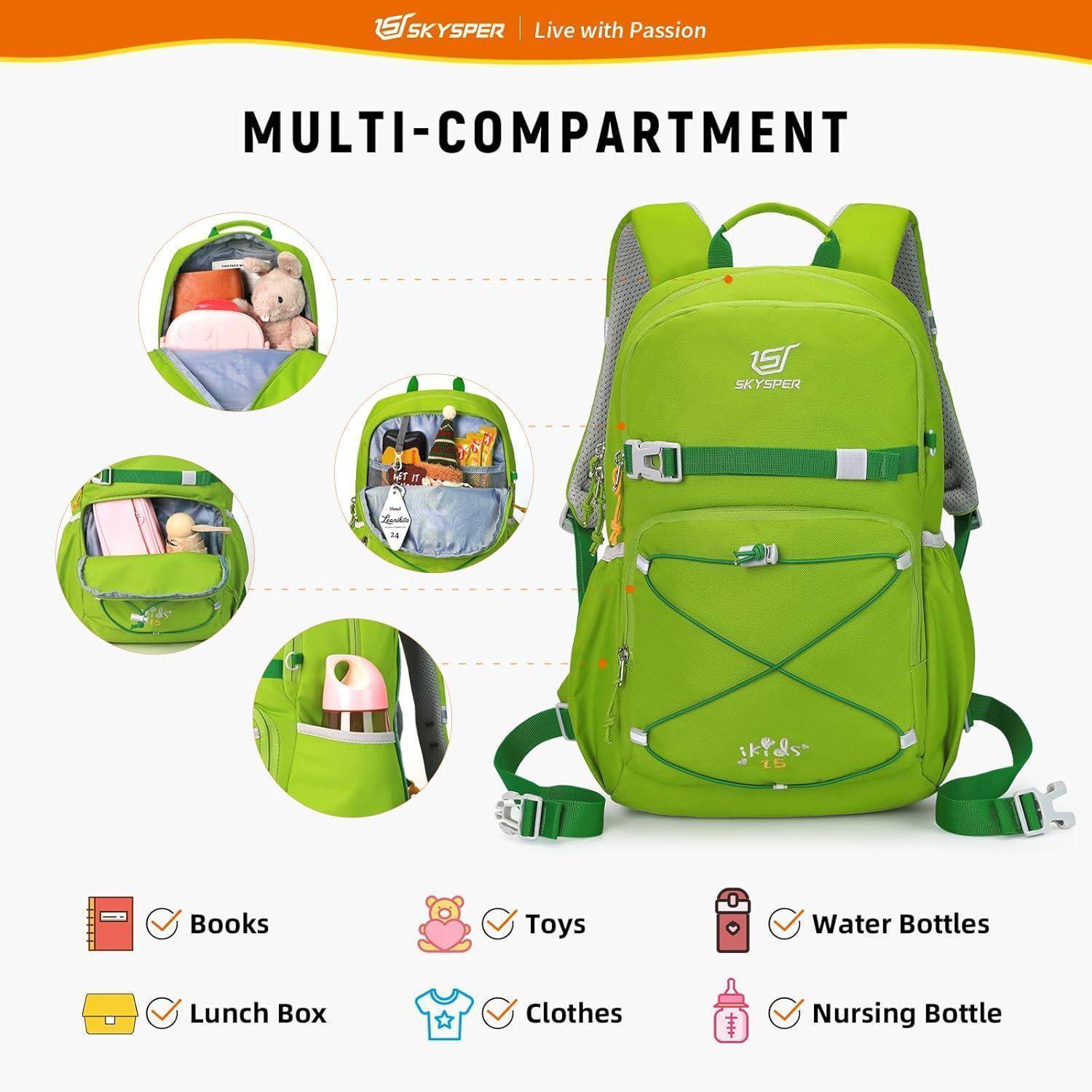 Kinderrucksack Wanderrucksack 15L Jungen Mädchen Outdoor Apfelgrün