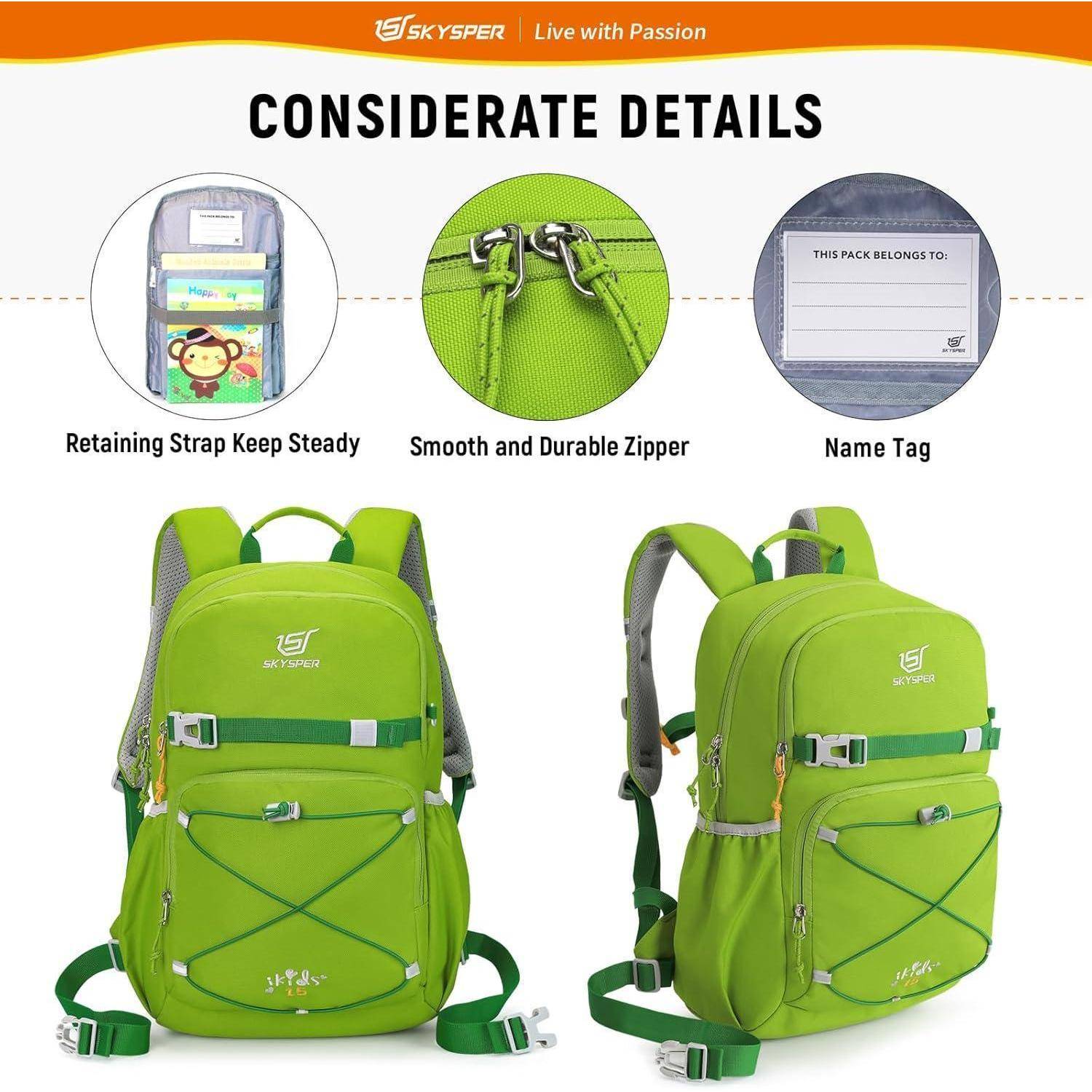 Kinderrucksack Wanderrucksack 15L Jungen Mädchen Outdoor Apfelgrün