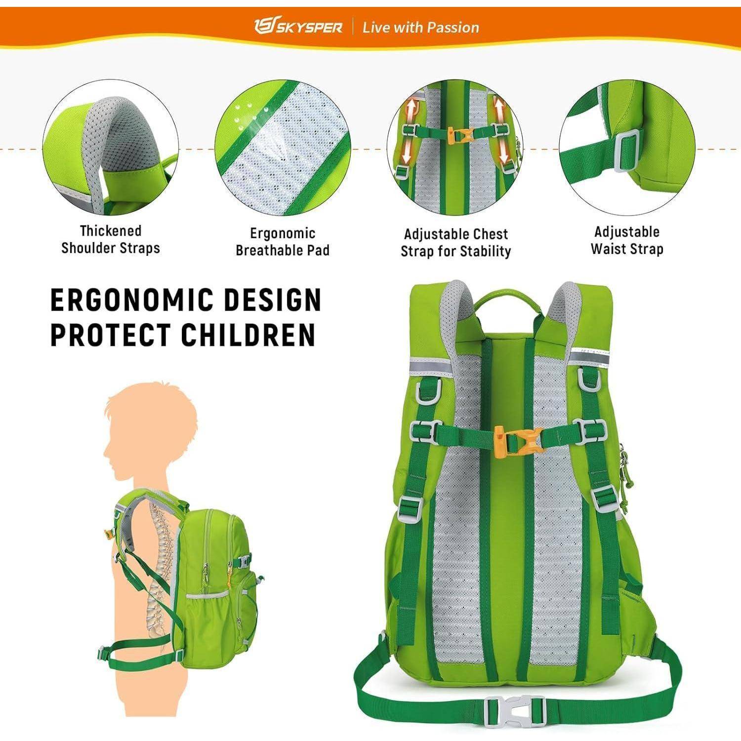 Kinderrucksack Wanderrucksack 15L Jungen Mädchen Outdoor Apfelgrün